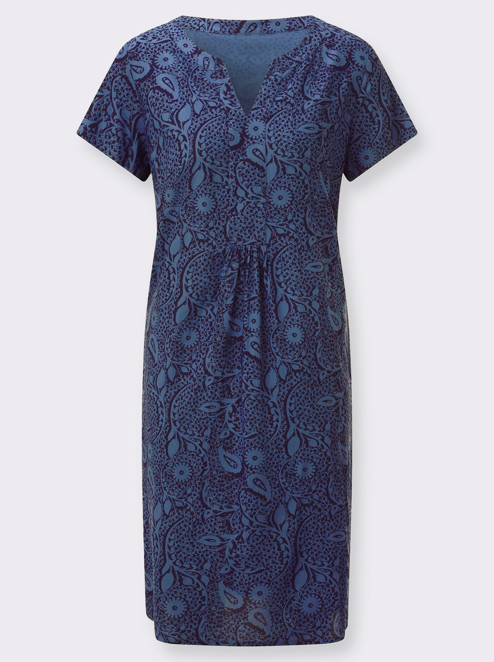 Webkleid in A-Form - jeansblau-marine-bedruckt