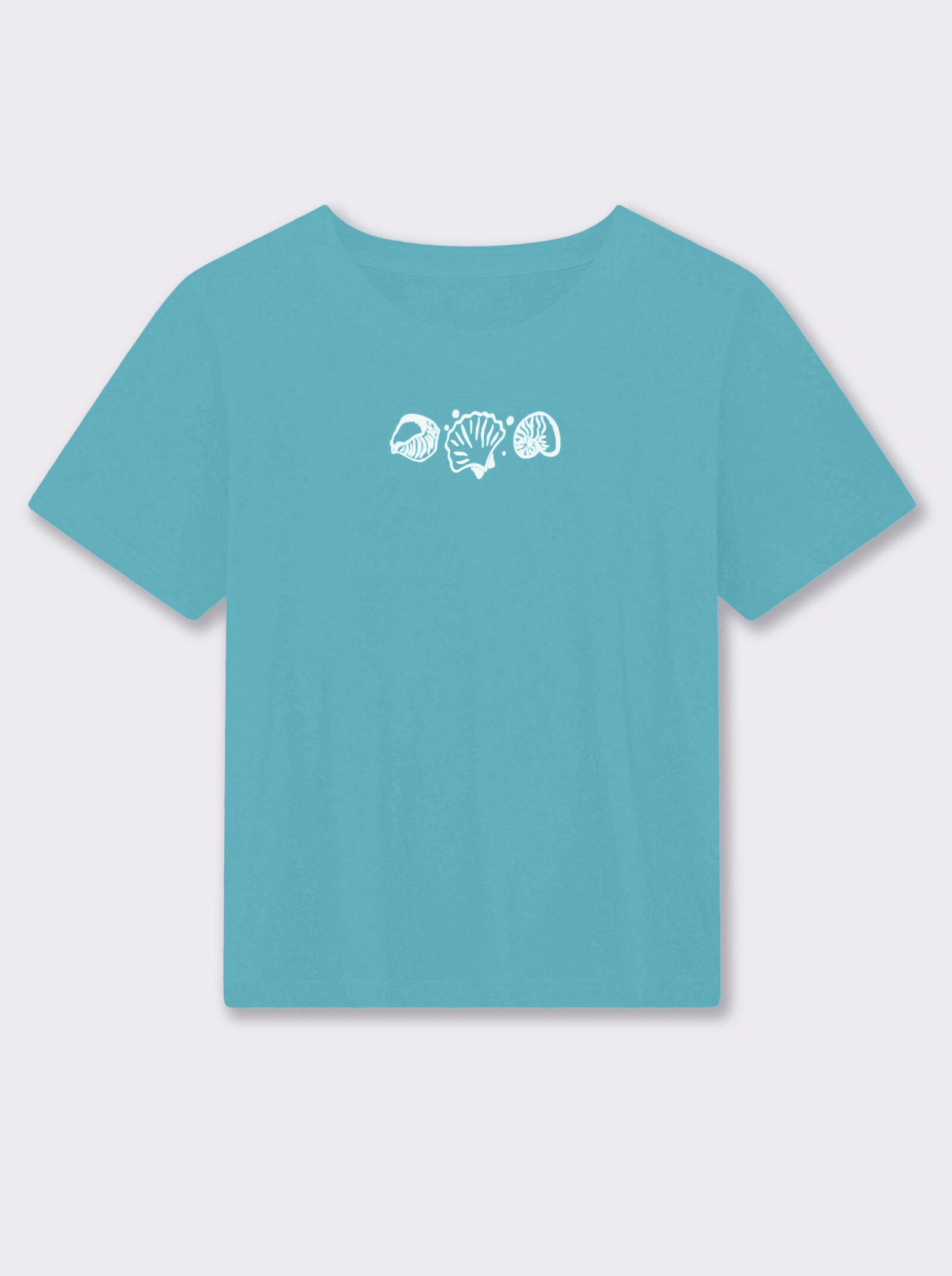 Kurzarmshirt mit Muschel-Druck - türkis