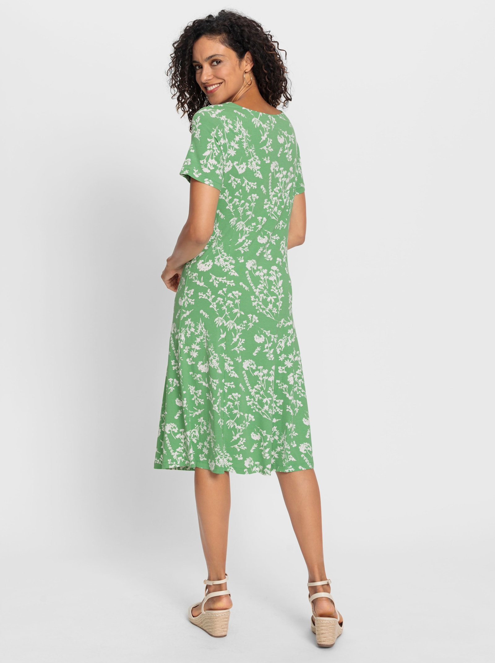 Jerseykleid im floralen Muster - apfel-ecru-bedruckt