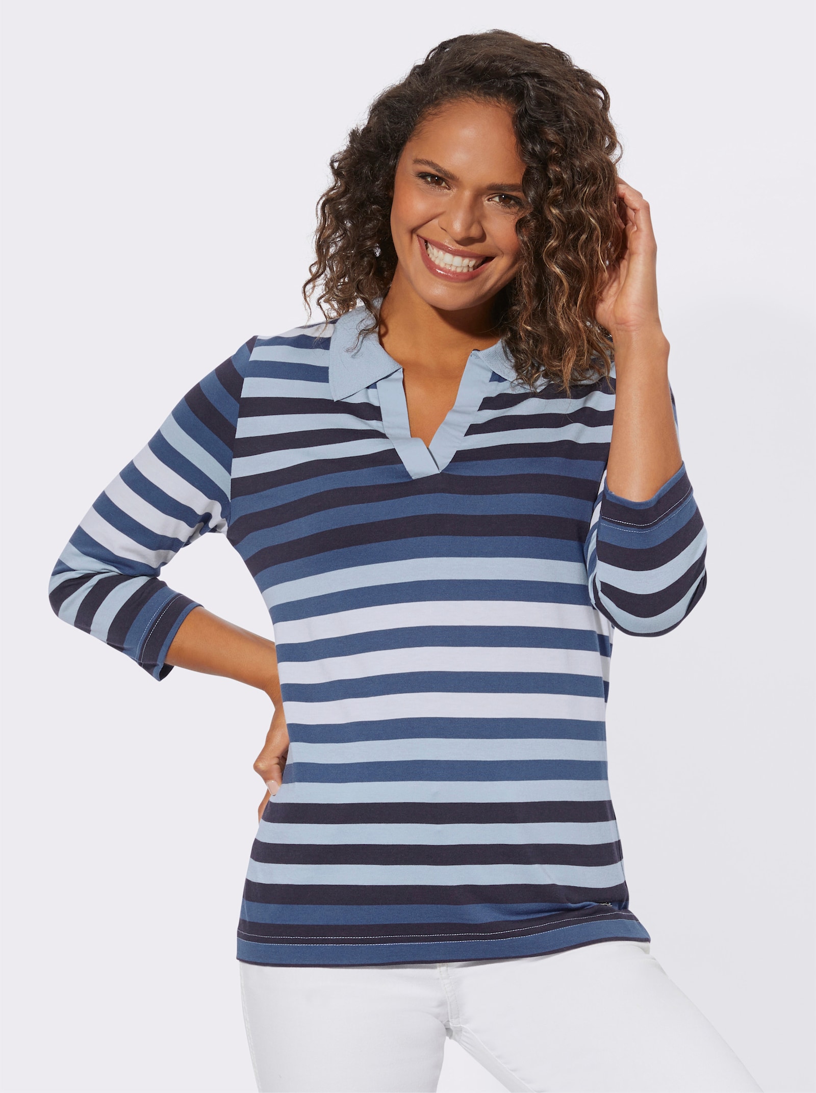 Ringelshirt mit 3/4-Ärmeln - jeansblau-marine-geringelt