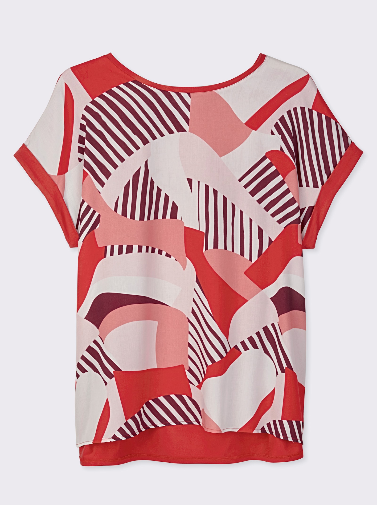 sheego Blusenshirt mit Grafikprint vorn - erdbeere-koralle-bedruckt