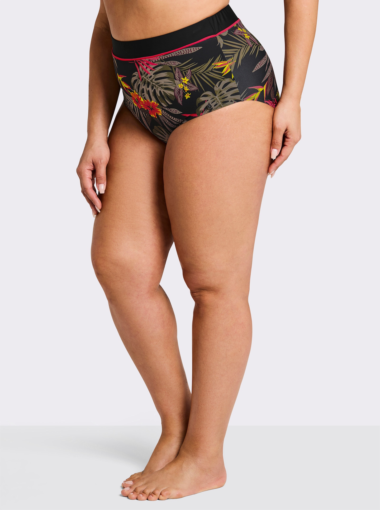 sheego Badehose - schwarz-burgund-bedruckt