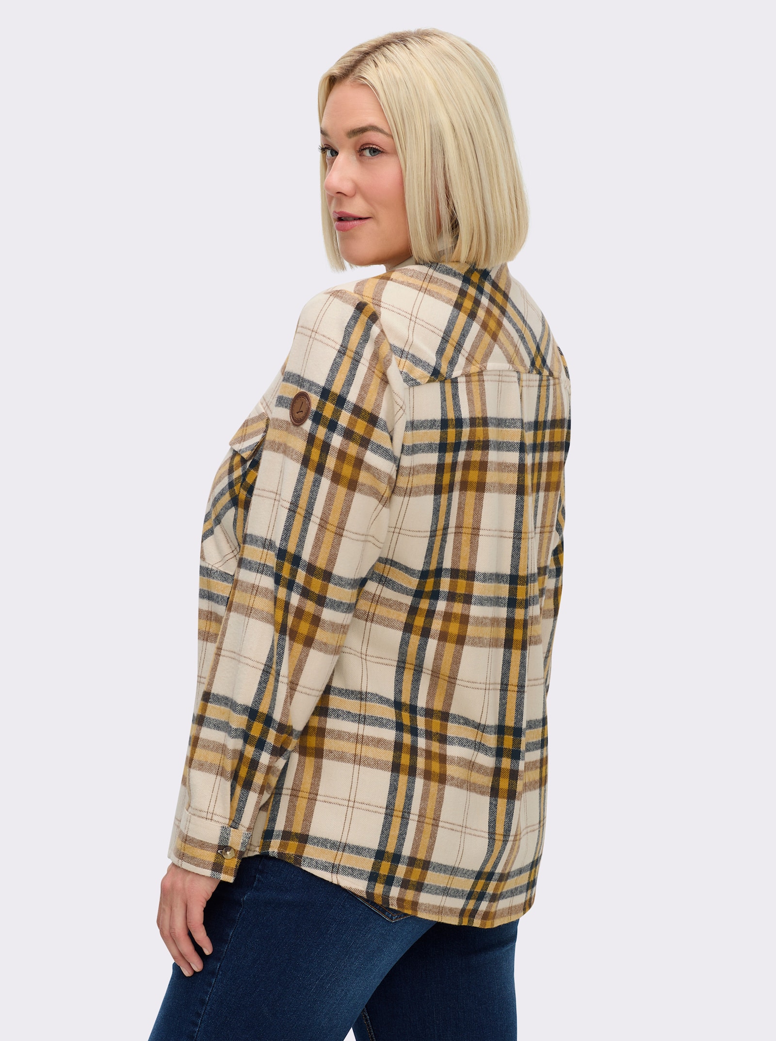 Flanellbluse mit mehrfarbigem Webkaro - ocker-elfenbein-kariert