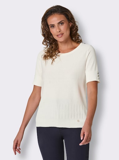 CREATION L PREMIUM Kurzarmpullover mit Zierknöpfen - ecru