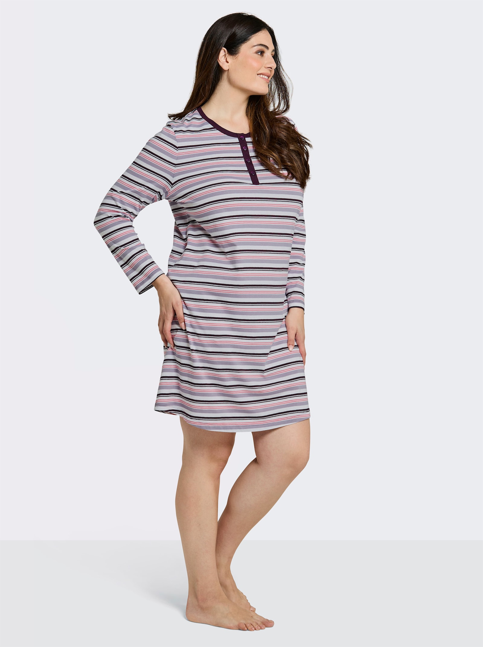 wäschepur Sleepshirt mit garngefärbtem Ringelmuster - pflaume