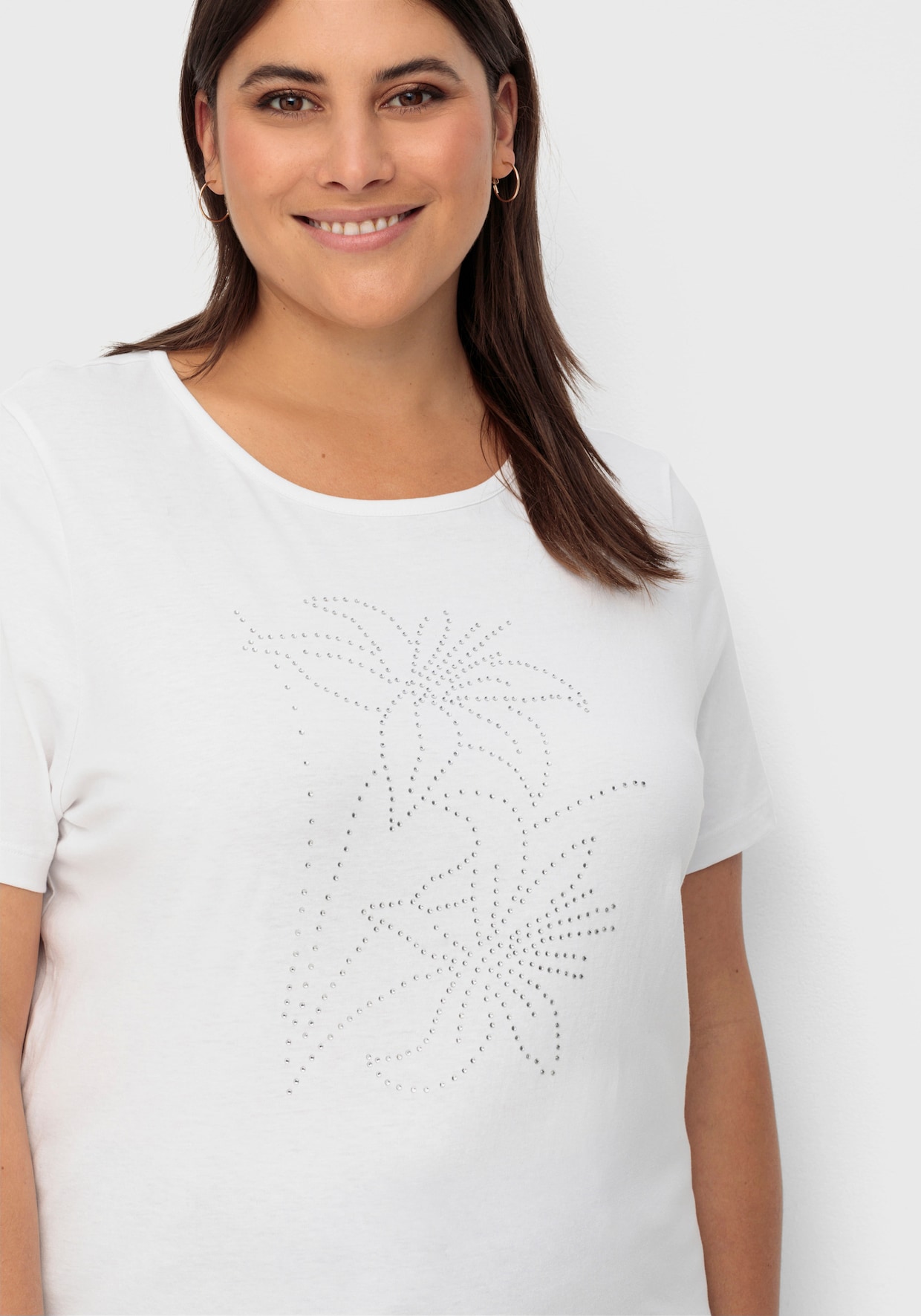 Kurzarmshirt mit Steinchen verziert - weiß