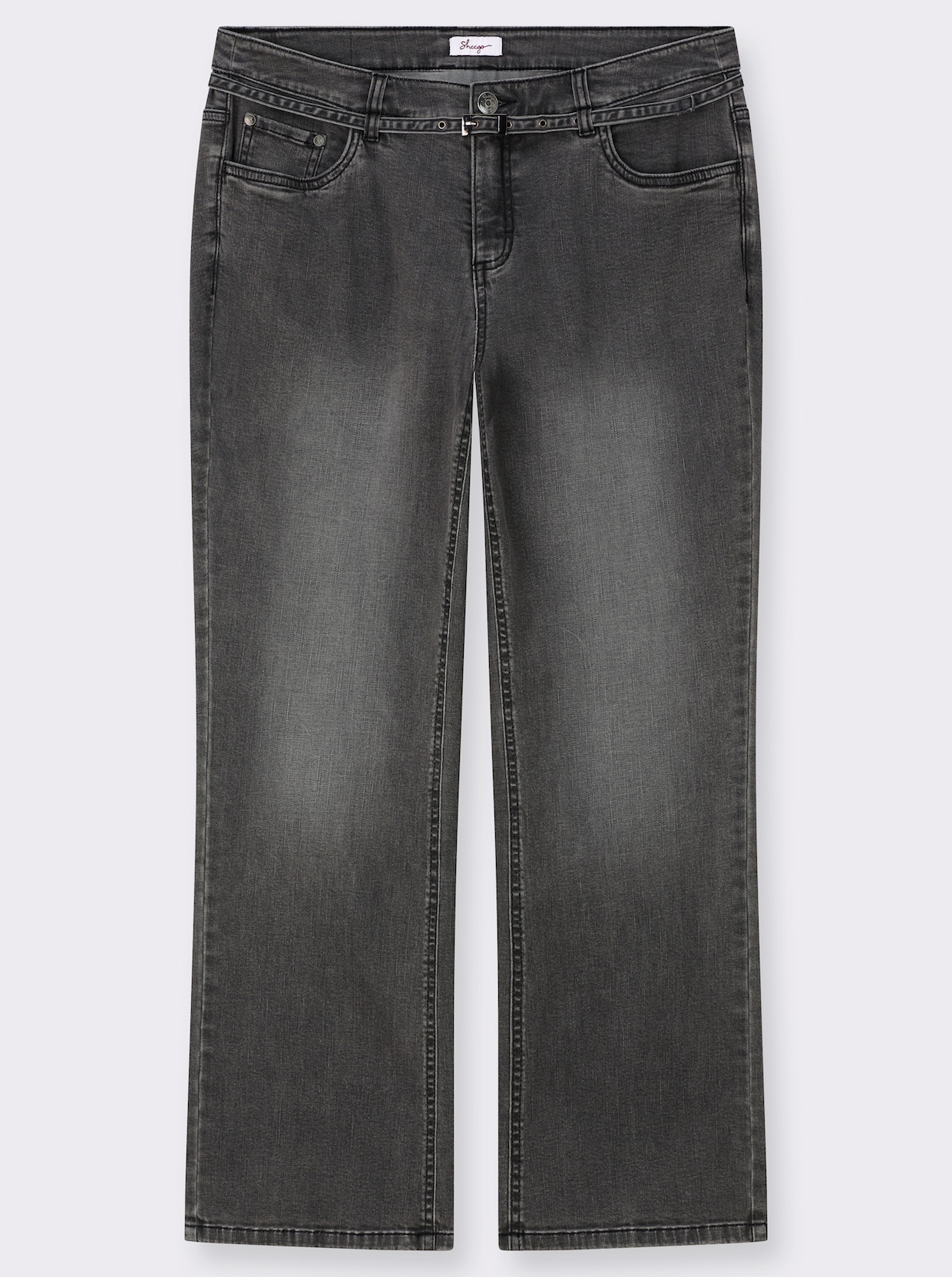 sheego Jean bootcut avec ceinture étroite - denim gris