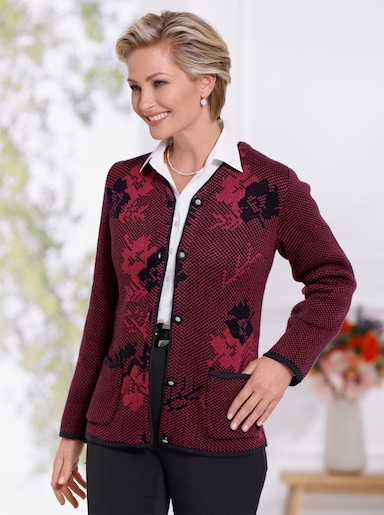 Strickjacke - kirsche-schwarz-gemustert