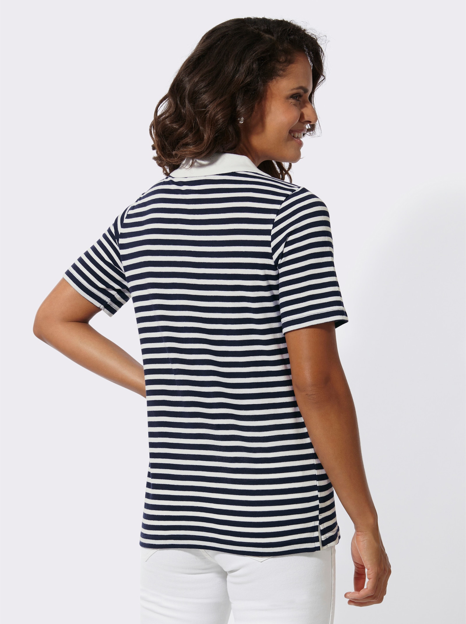 Ringelshirt in Pikee-Qualität - marine-weiß-geringelt