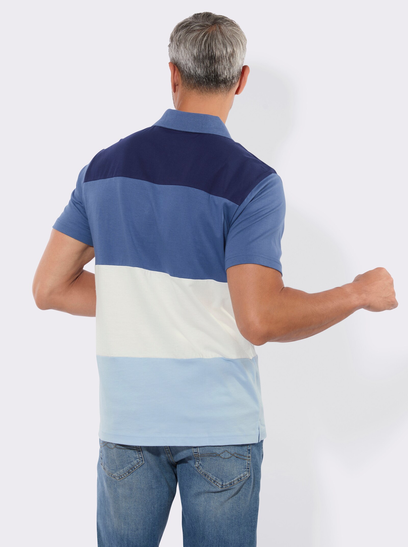 Poloshirt mit kurzem Reißverschluss - marine-jeansblau-gestreift