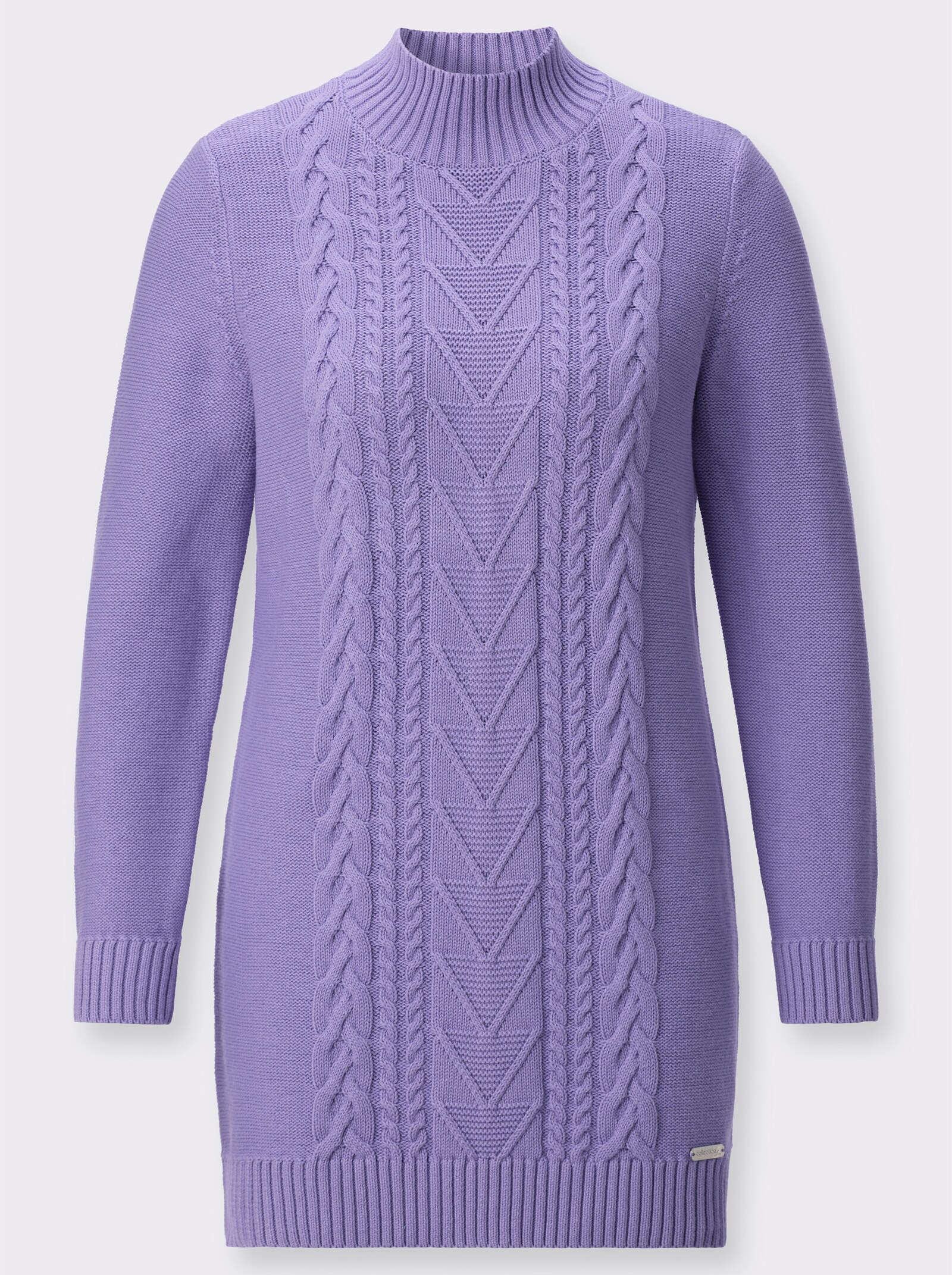 Lange pullover met kabelstructuurpatroon - lavendel
