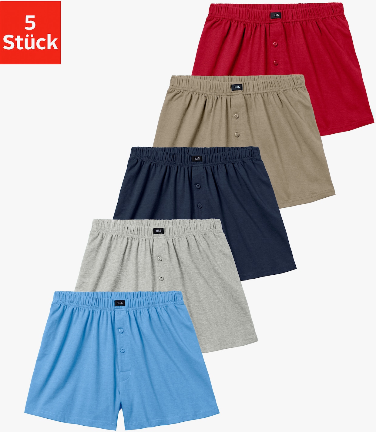 H.I.S Weiter Boxer - rot, blau, marine, khaki, grau-meliert