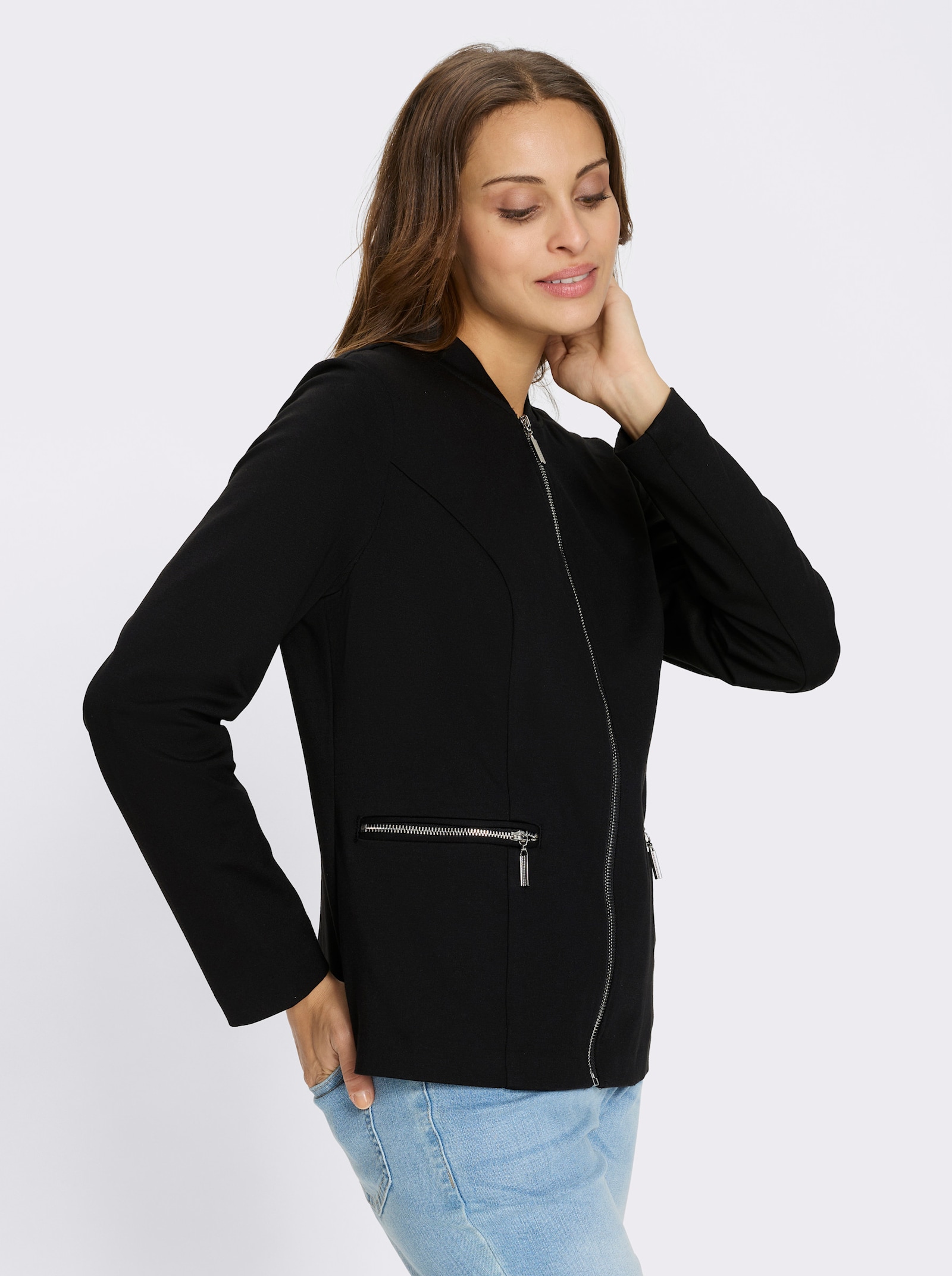 Jerseyblazer Reissverschluss-Taschen - schwarz