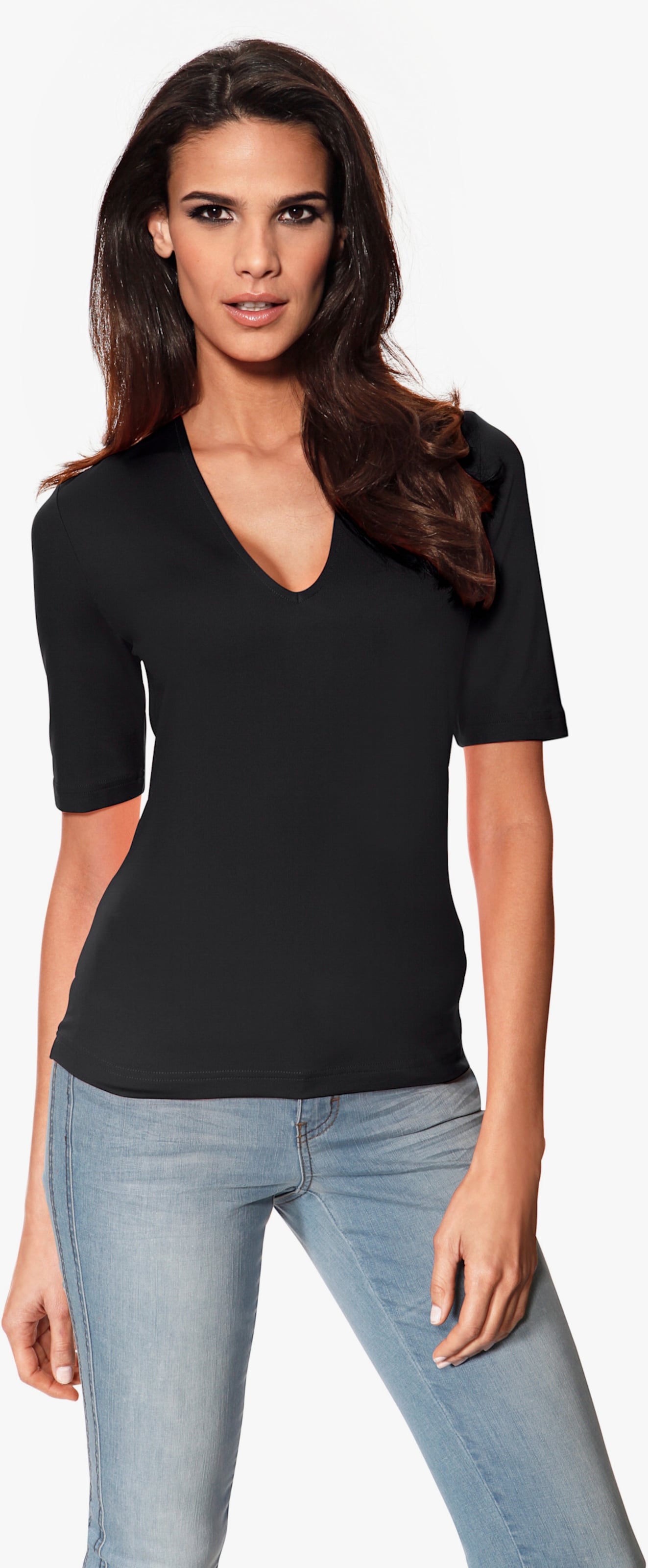 heine Kurzarmshirt mit Halbarm - schwarz