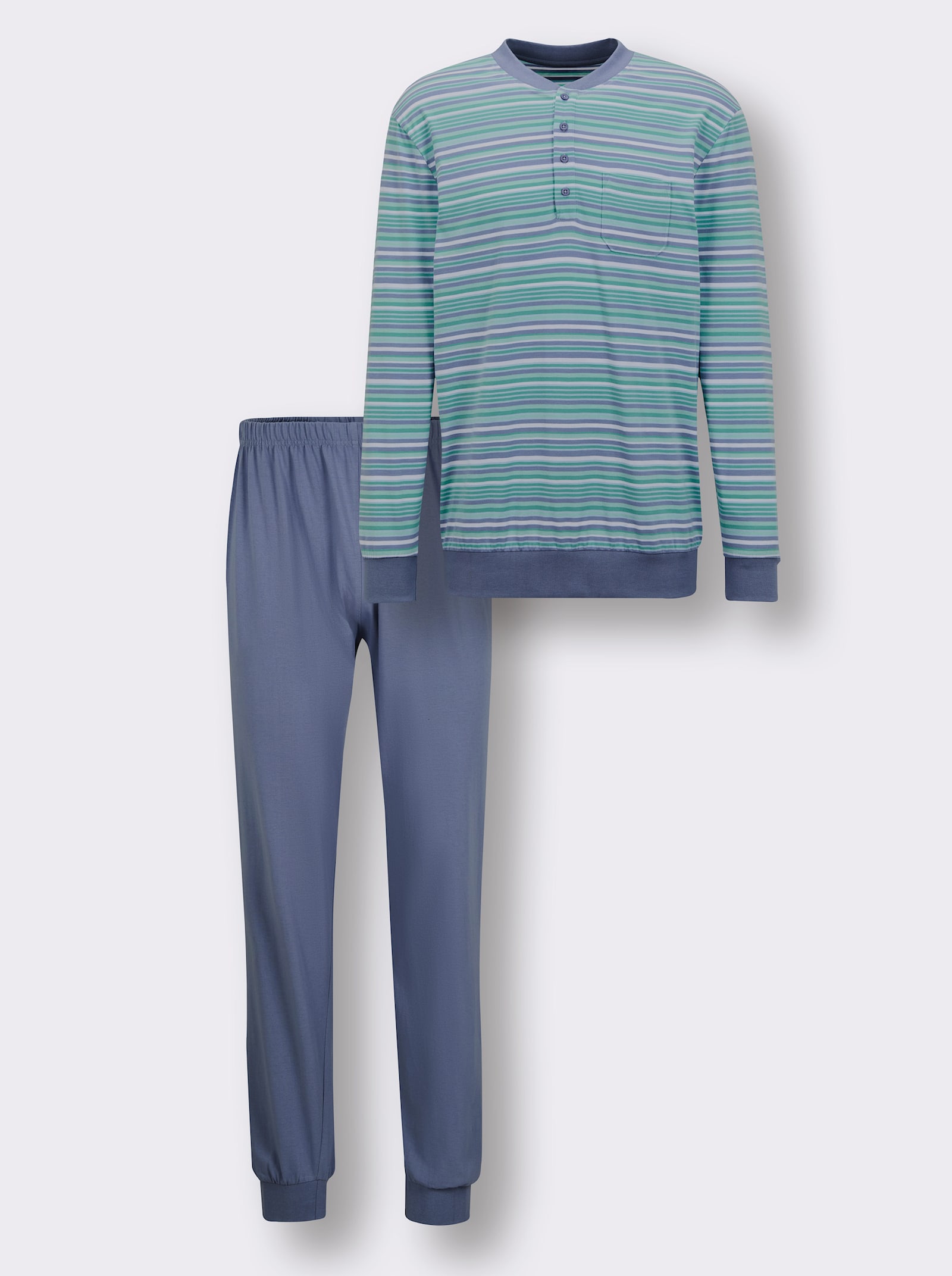 wäschepur men Schlafanzug in 2 Qualitäten - taubenblau-salbei-gestreift