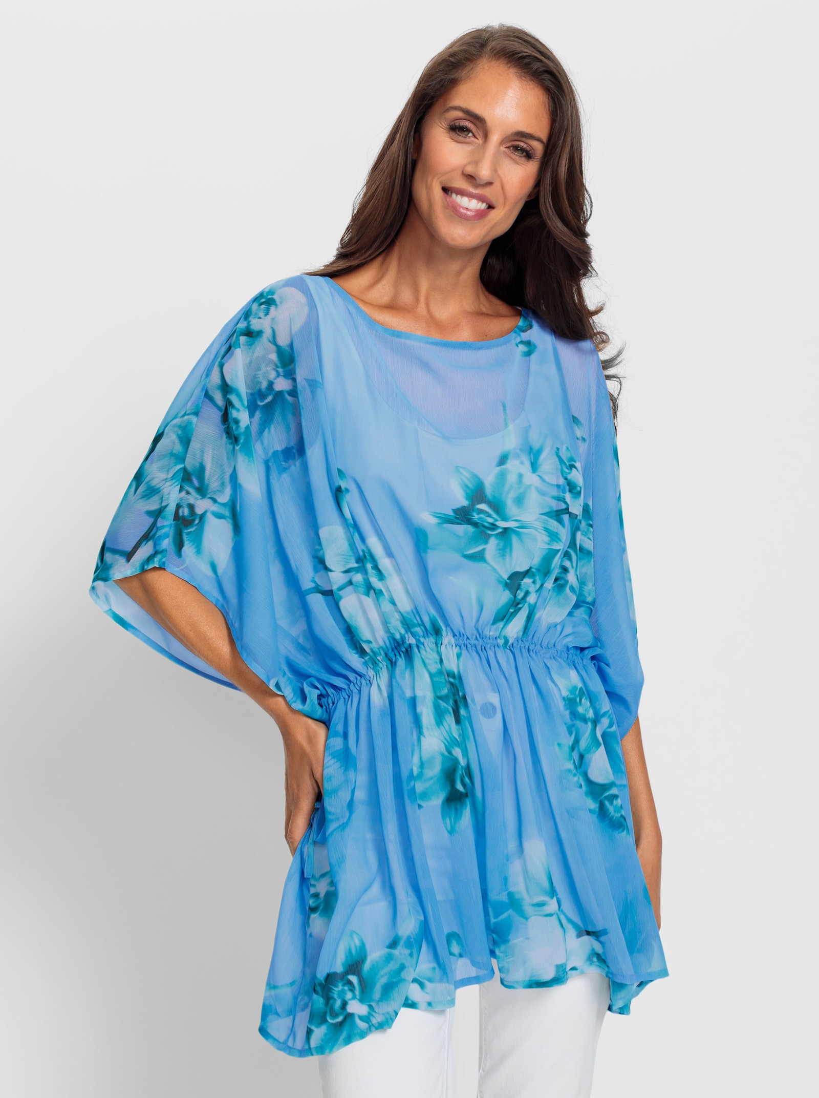 heine Tunika mit weitenregulierbarer Taille - himmelblau-blaugrün-bedruckt