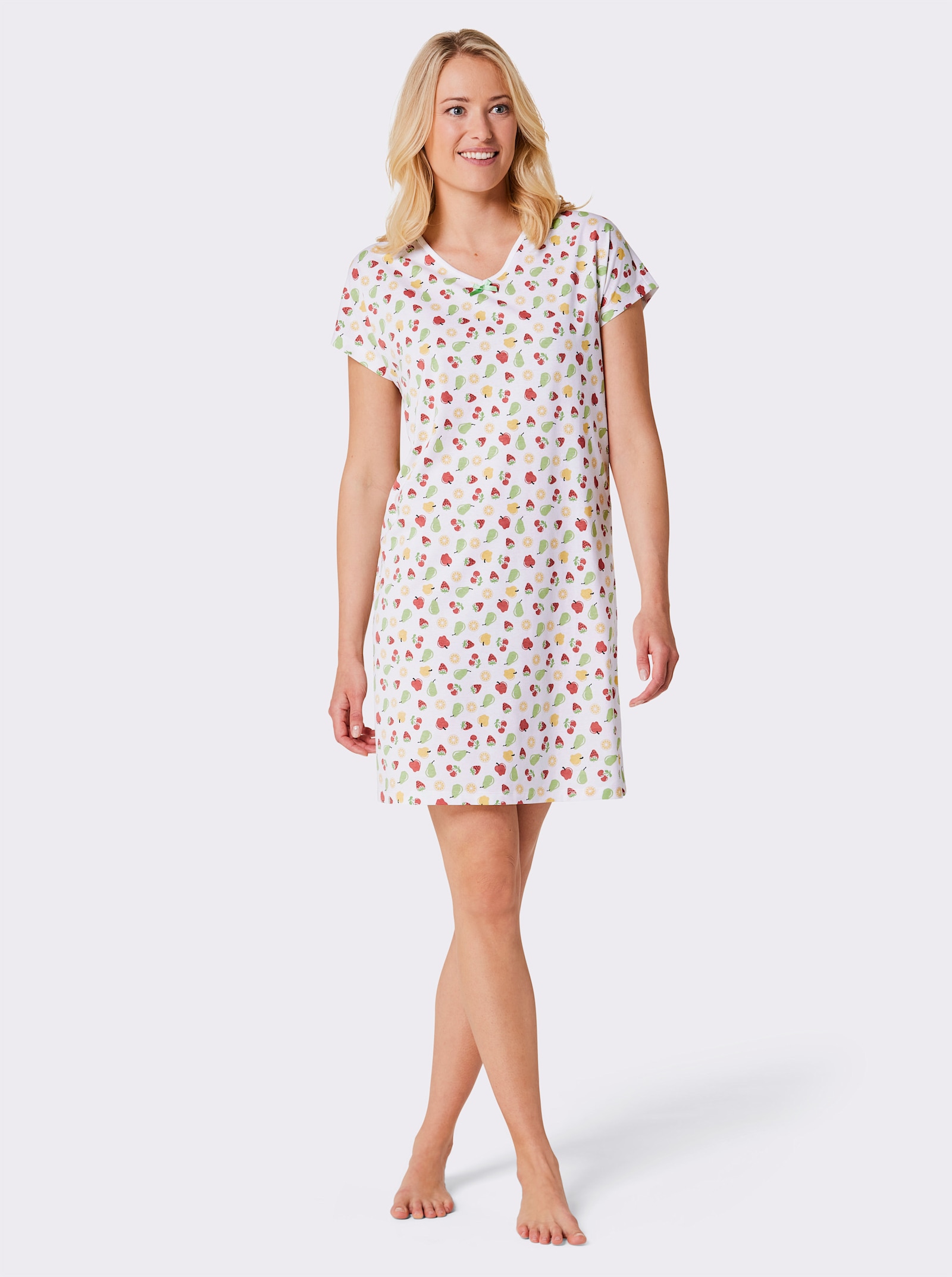 wäschepur Sleepshirts aus Baumwoll-Jersey - apfel + weiß-bedruckt