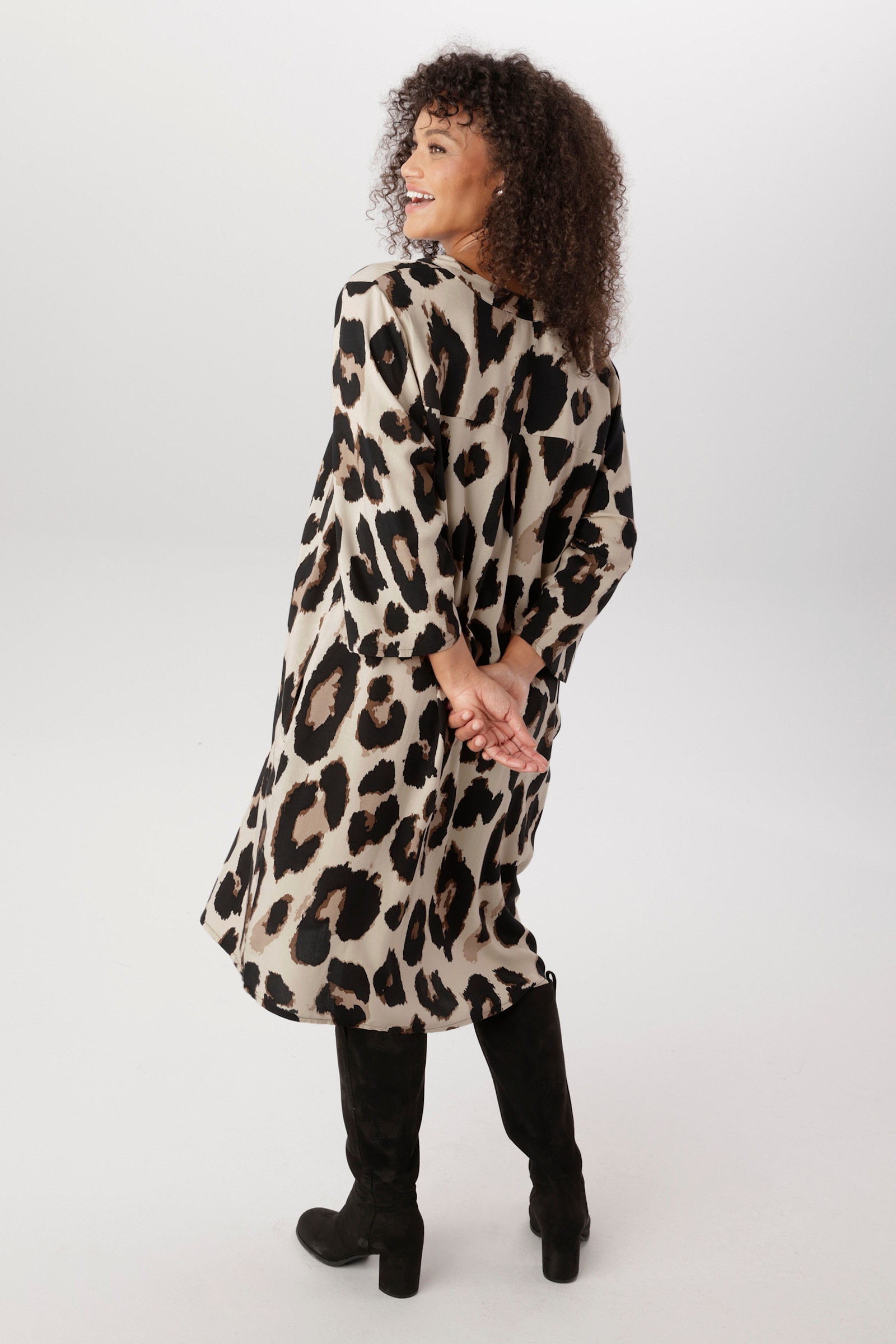 Aniston PLUS Druckkleid - beige-schwarz