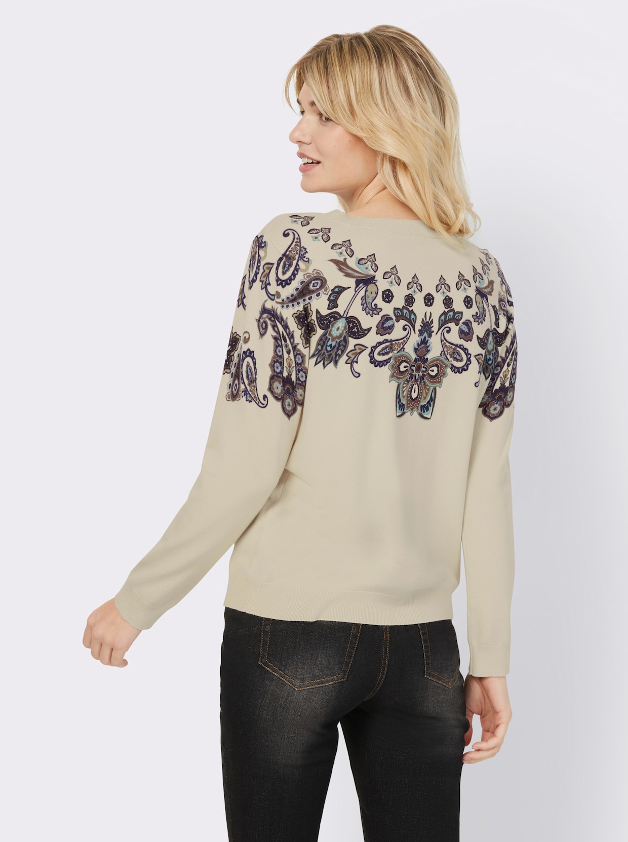 heine Feinstrickpullover - sand-jade-bedruckt