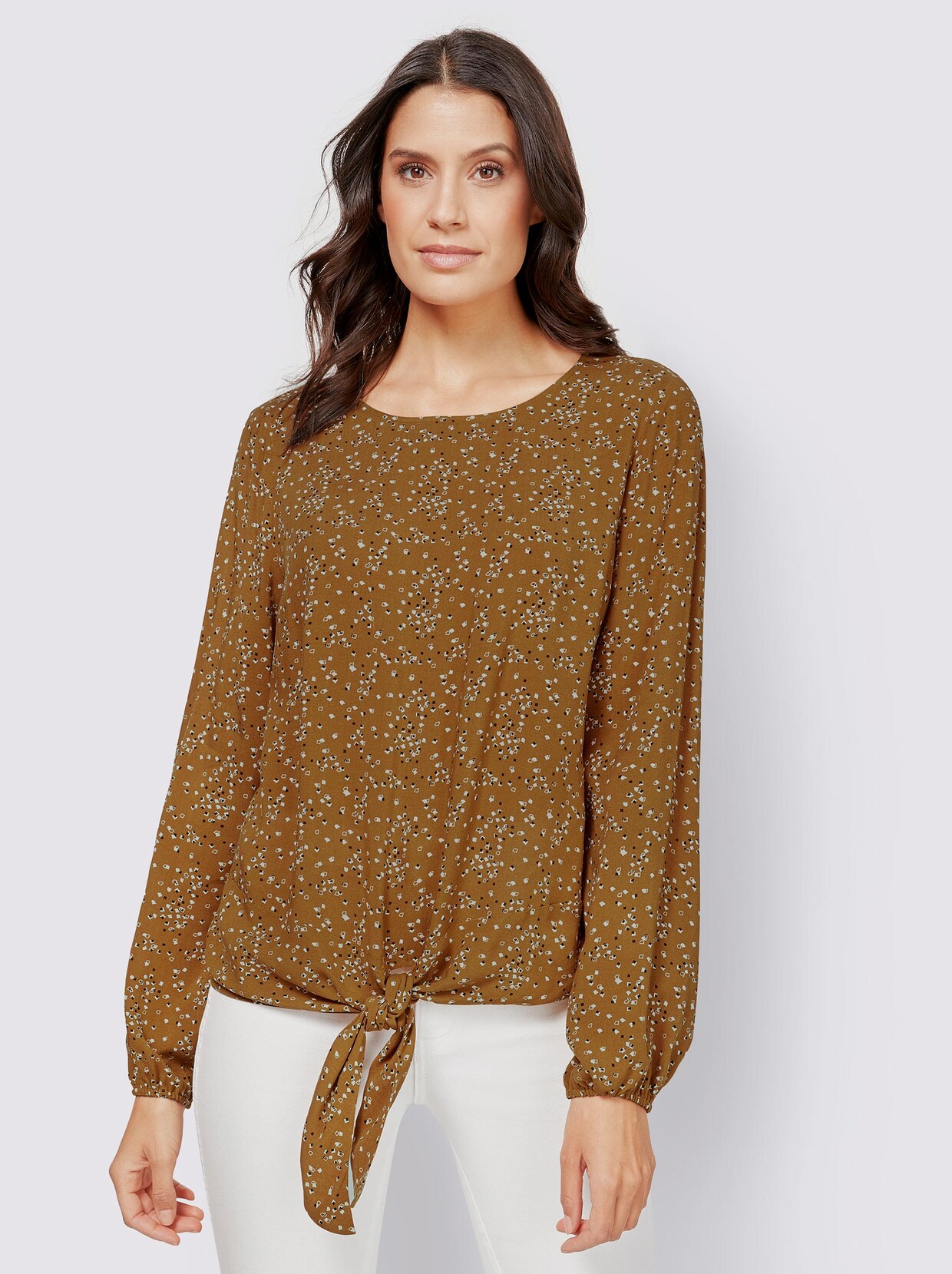 Comfortabele blouse - cognac geprint