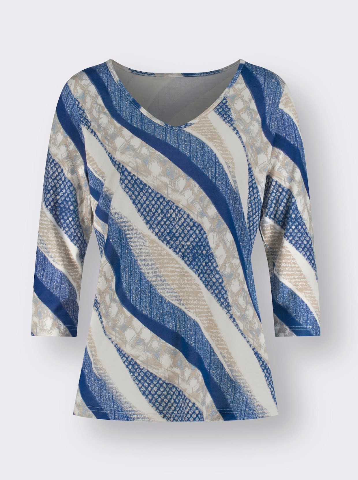 3/4-Arm-Shirt - royalblau-champagner-bedruckt