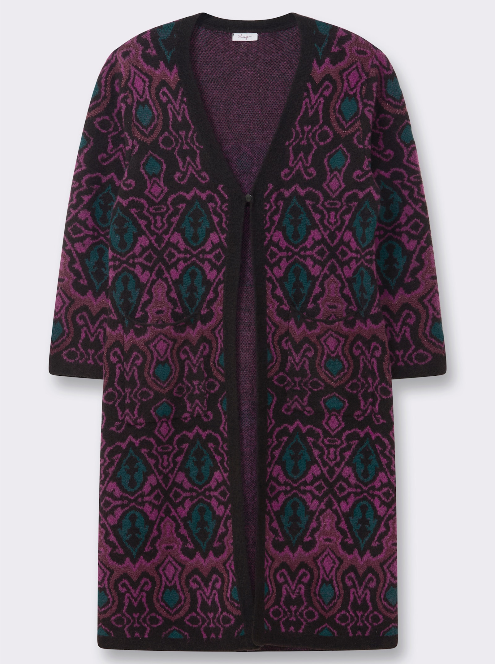 sheego Strickmantel mit Jacquard-Muster - erika-burgund-gemustert