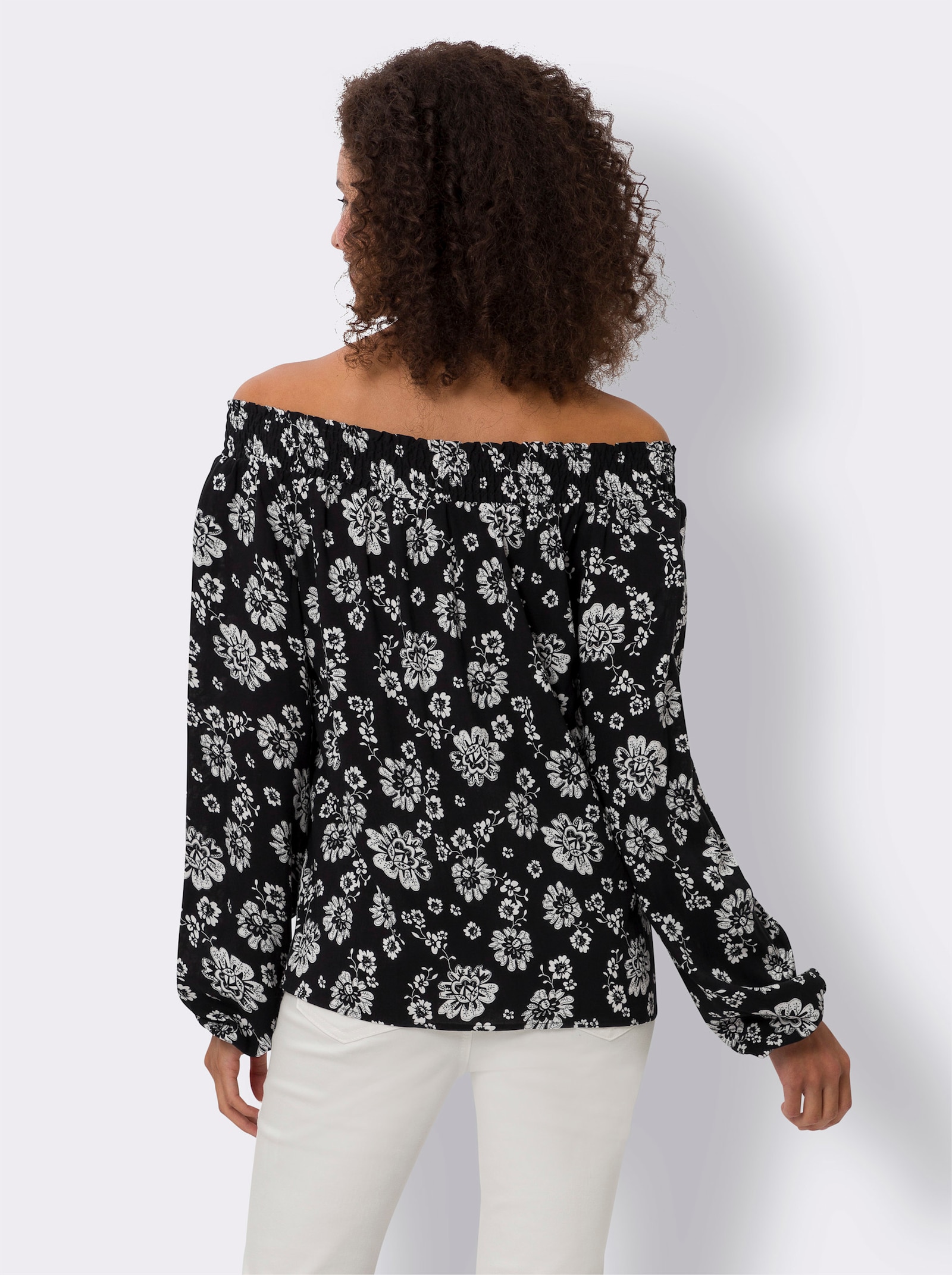 heine Druckbluse mit Carmen-Ausschnitt - schwarz-champagner-bedruckt