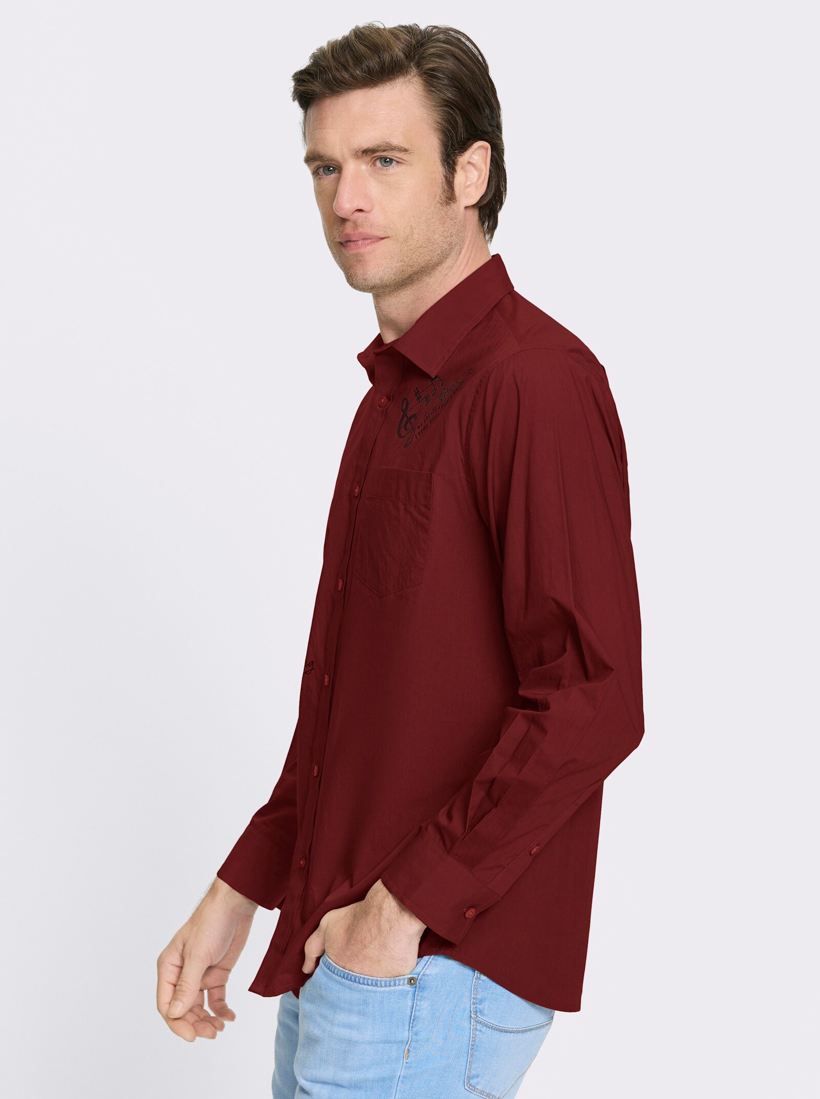 Catamaran Langarmhemd mit platzierten Prints, Baumwolle - dunkelrot-bedruckt