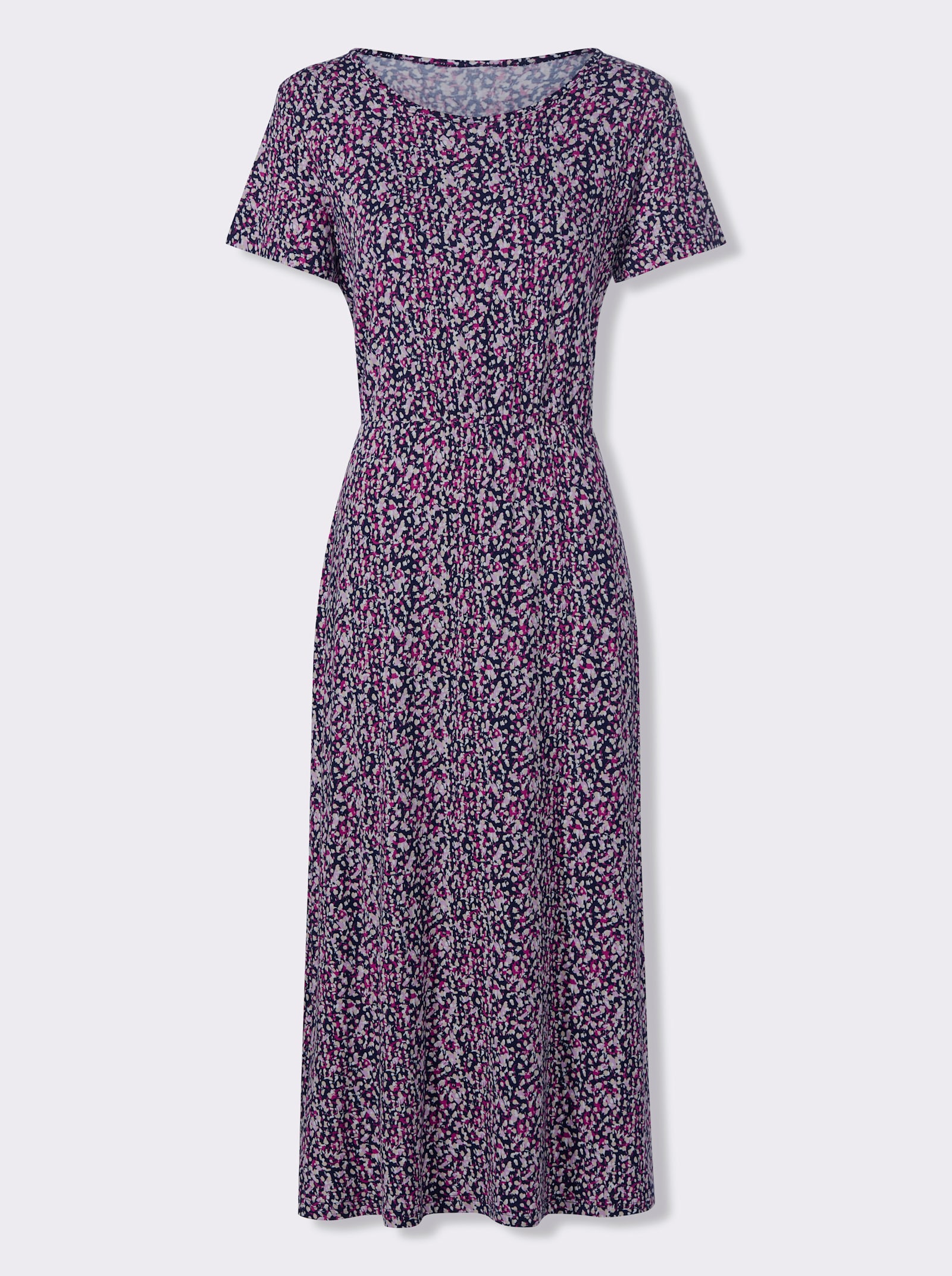 Jerseyjurk met taille-elastiek - marine/orchidee bedrukt