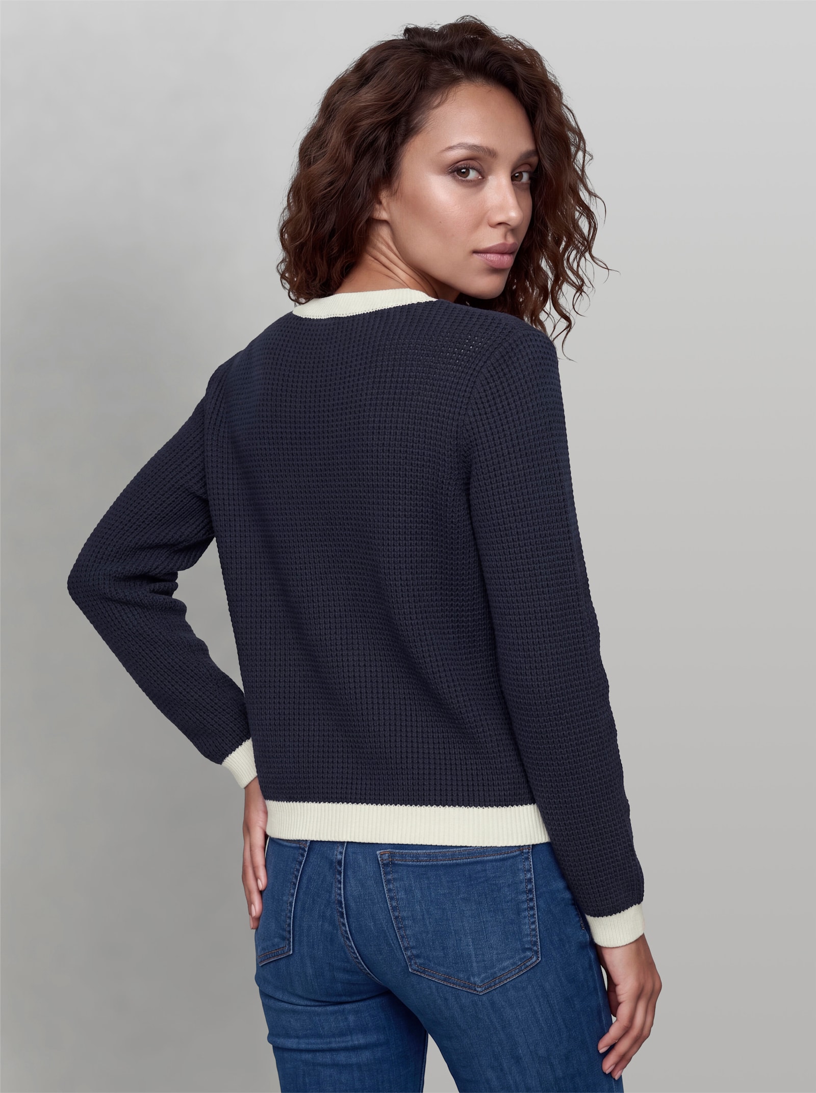 heine Pullover mit Kontrast-Bündchen - marine