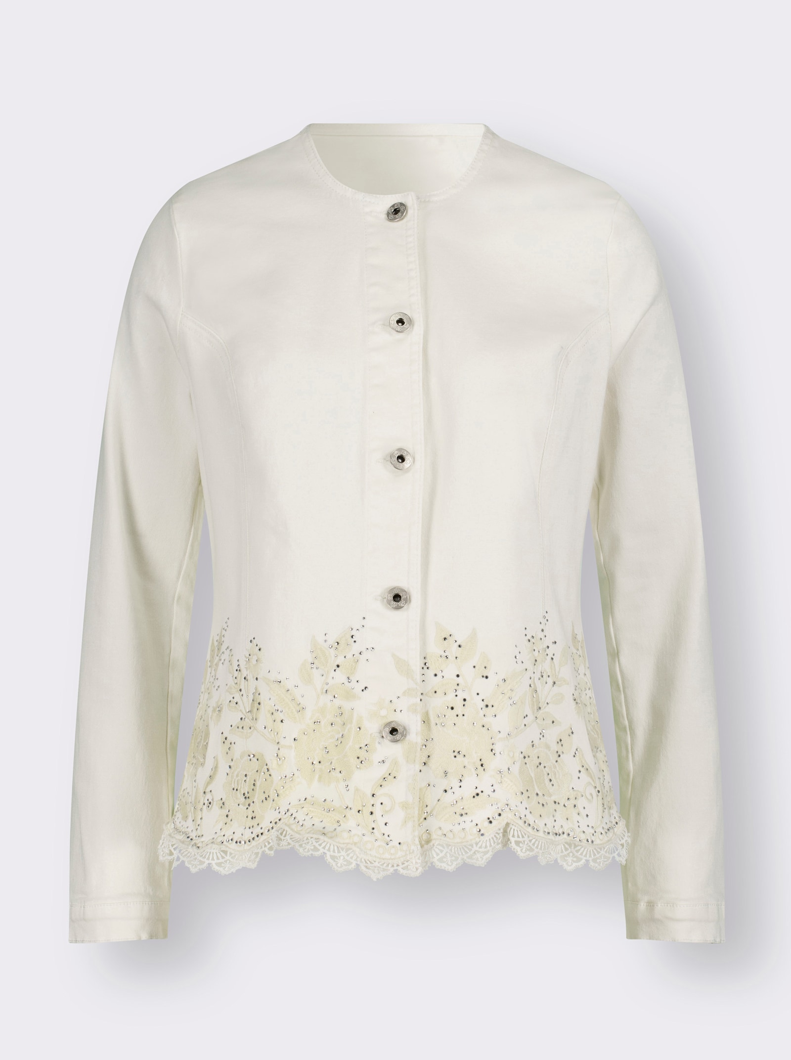 Blusenblazer mit Stickerei und Glitzersteinchen - ecru