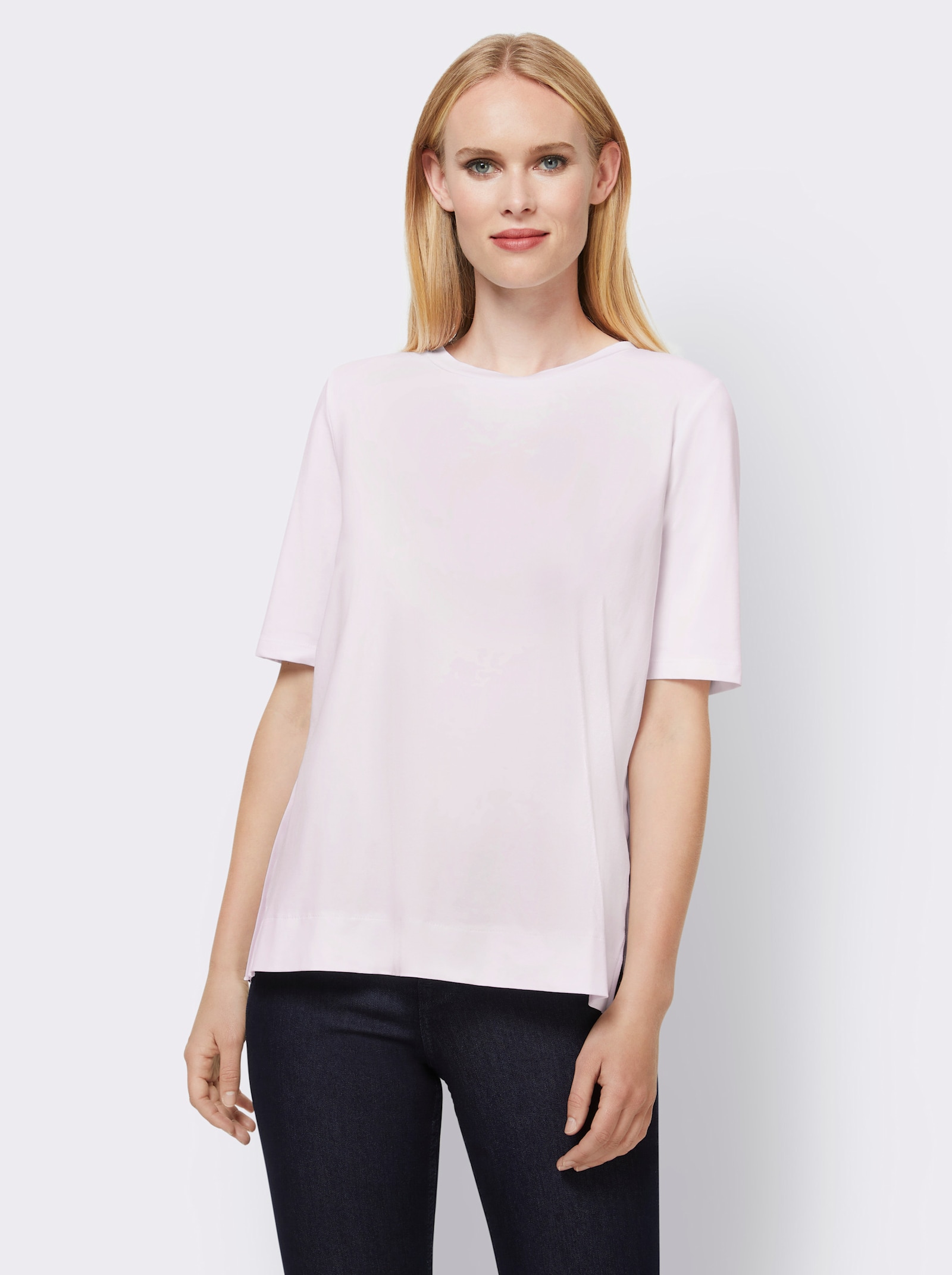 heine Plissee-Shirt mit Seitenschlitzen - weiß