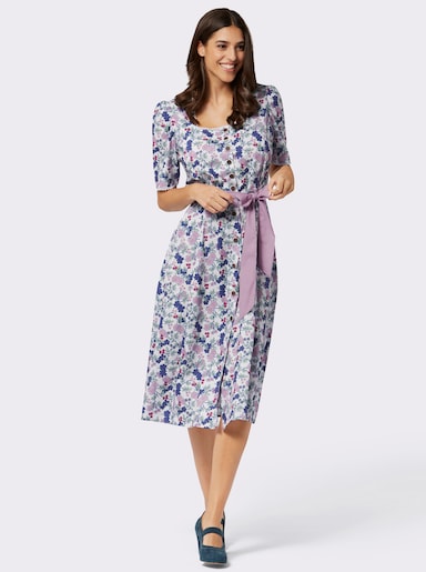 Trachtenkleid mit Karree-Ausschnitt - rosé-jeansblau-bedruckt