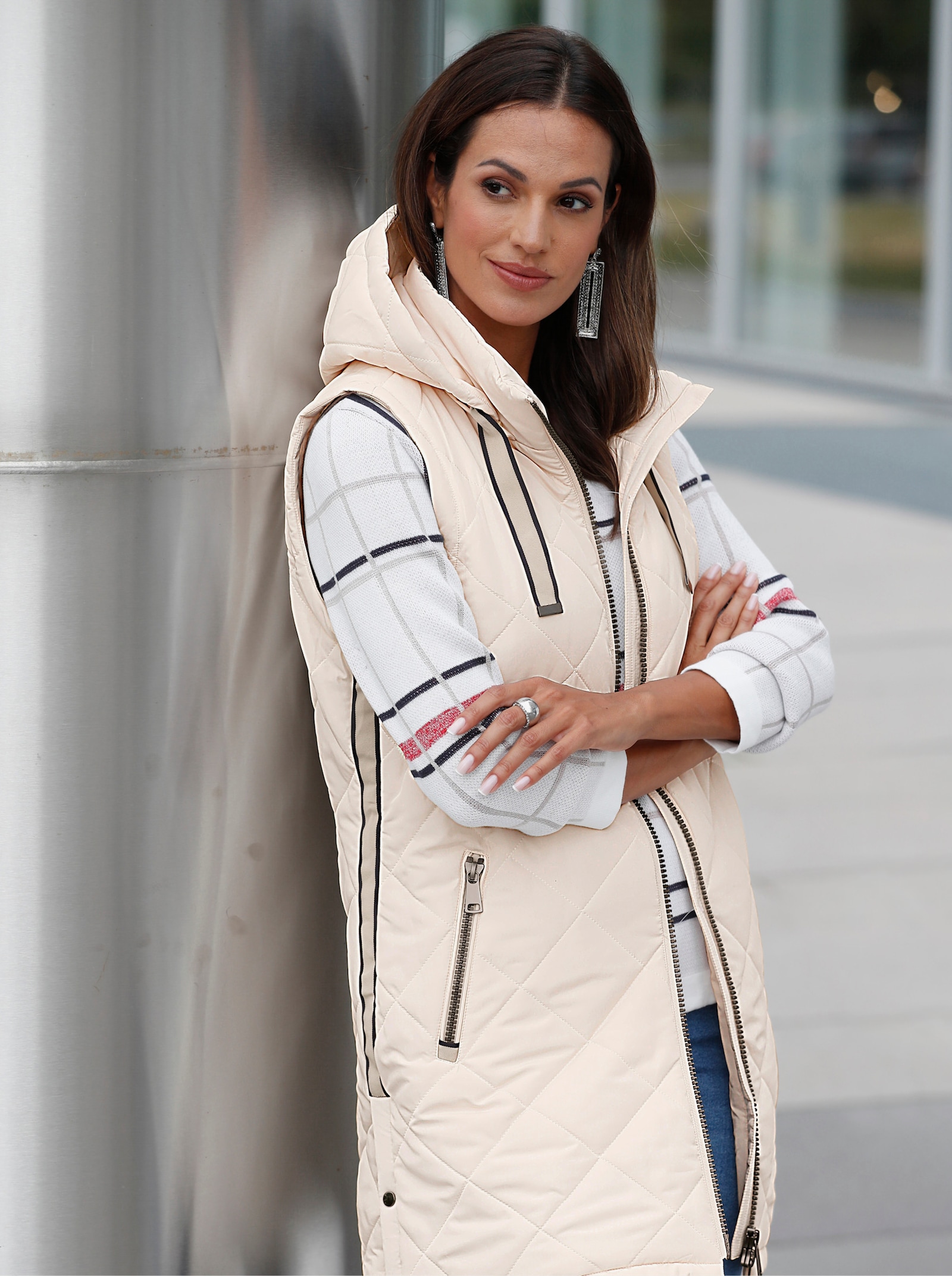 Longweste mit Rautensteppung - elfenbein