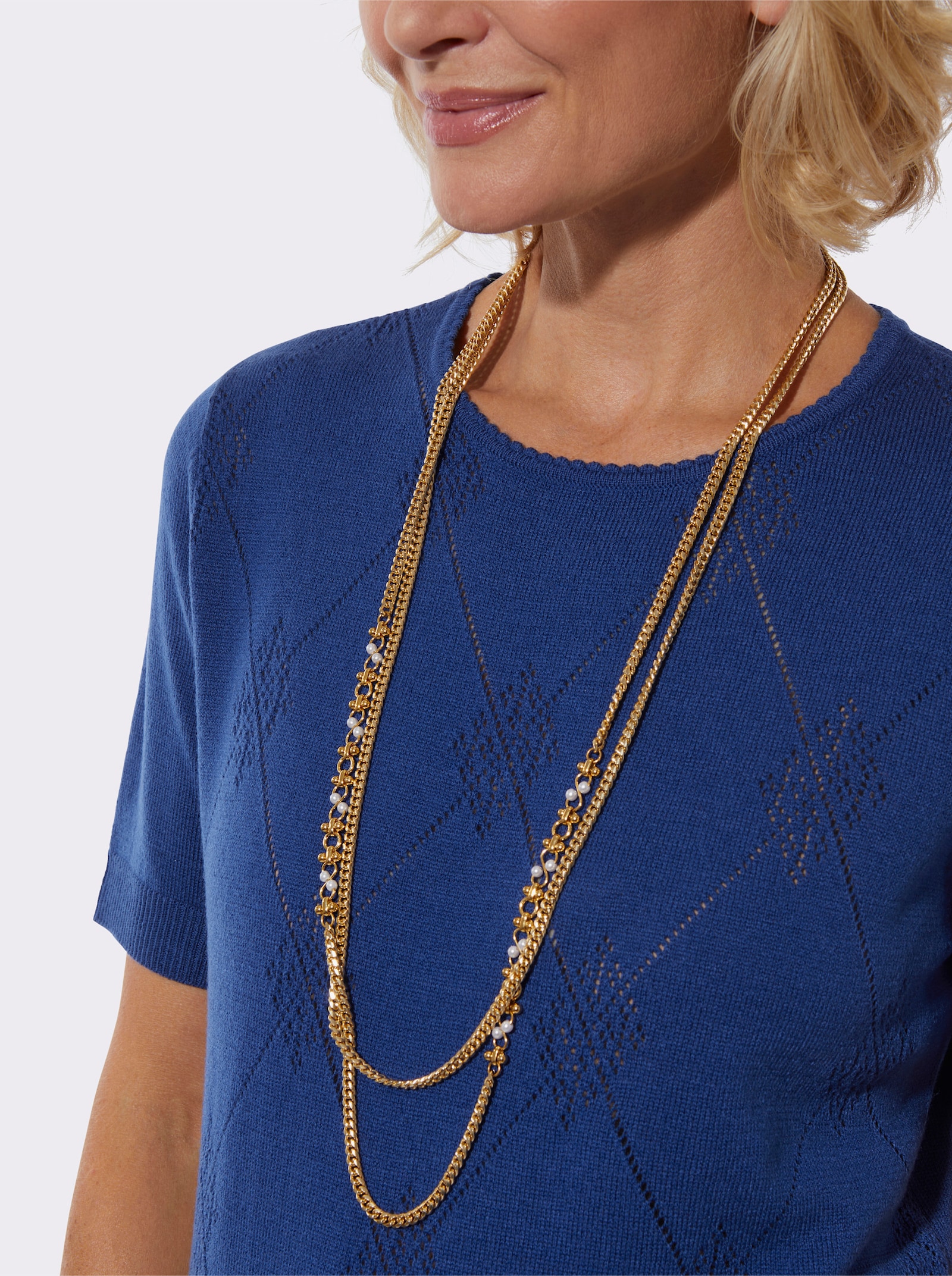 Rundhalspullover hinten glatt gestrickt - royalblau