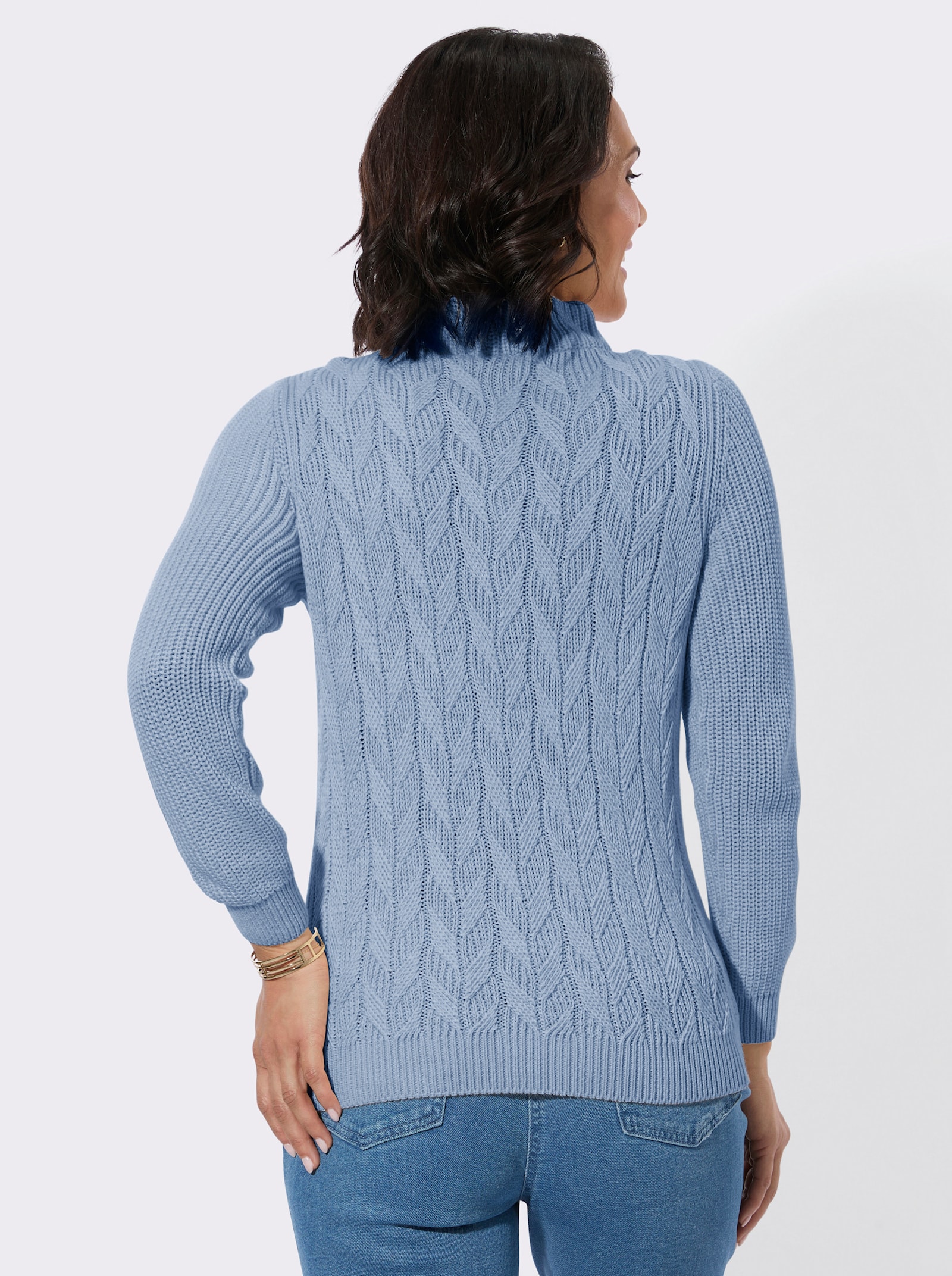 Langarm-Pullover mit Zopfmuster - bleu