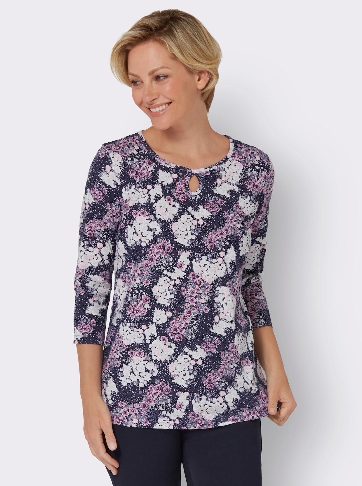 Shirt met 3/4-mouw - marine/wit geprint