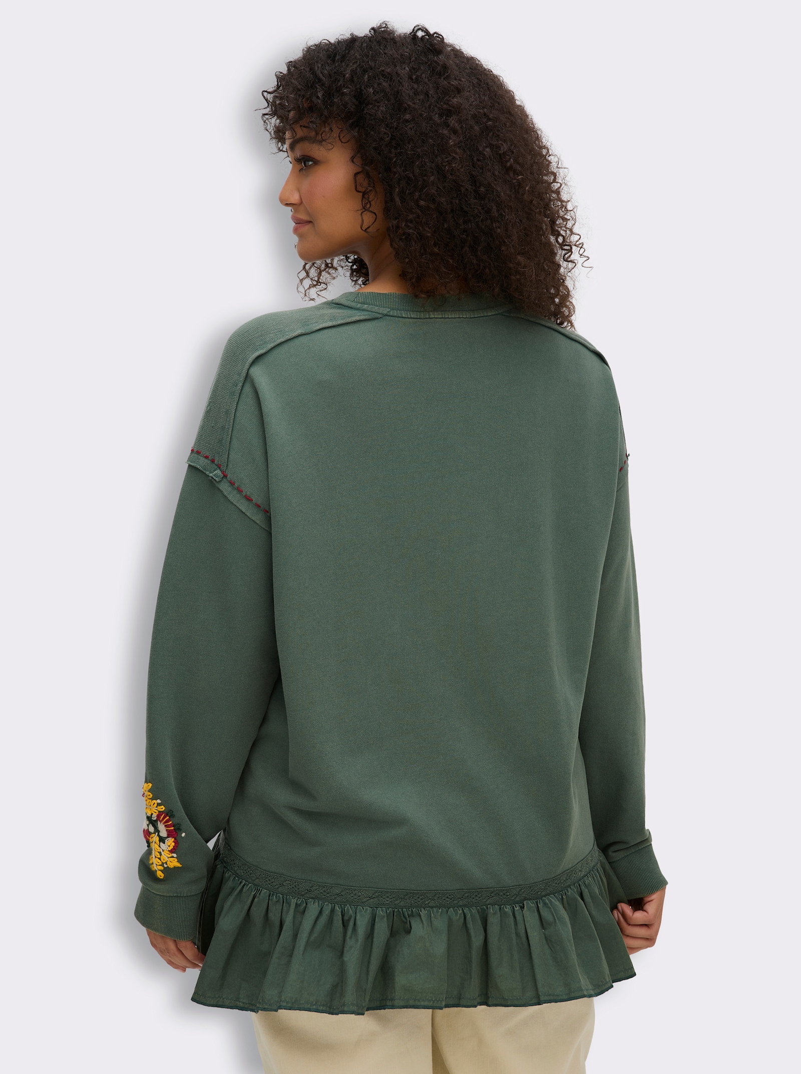 sheego by Joe Browns Sweatshirt mit Volant am Saum - moos