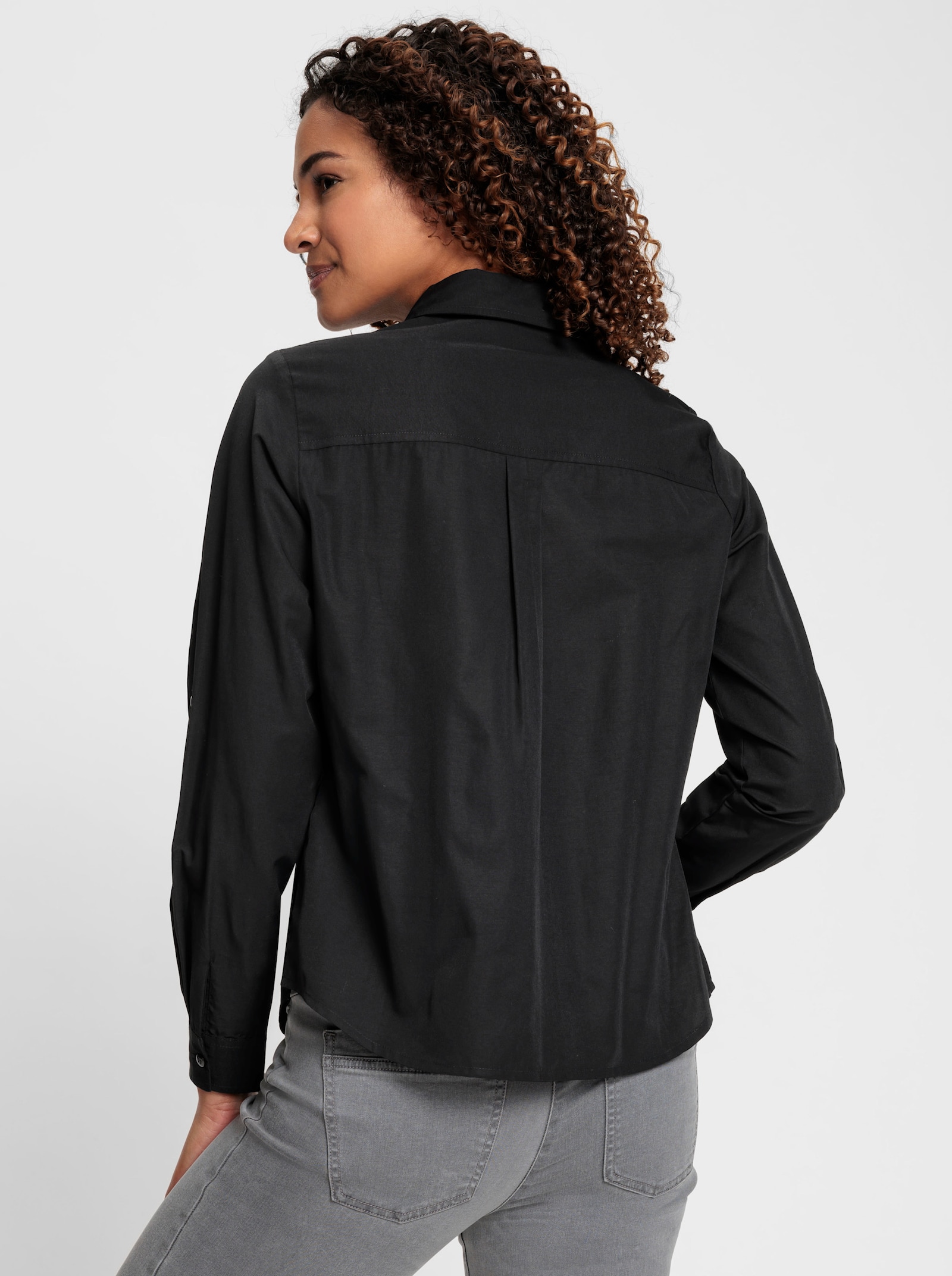 Langarm-Bluse im Baumwoll-Polyester-Mix - schwarz