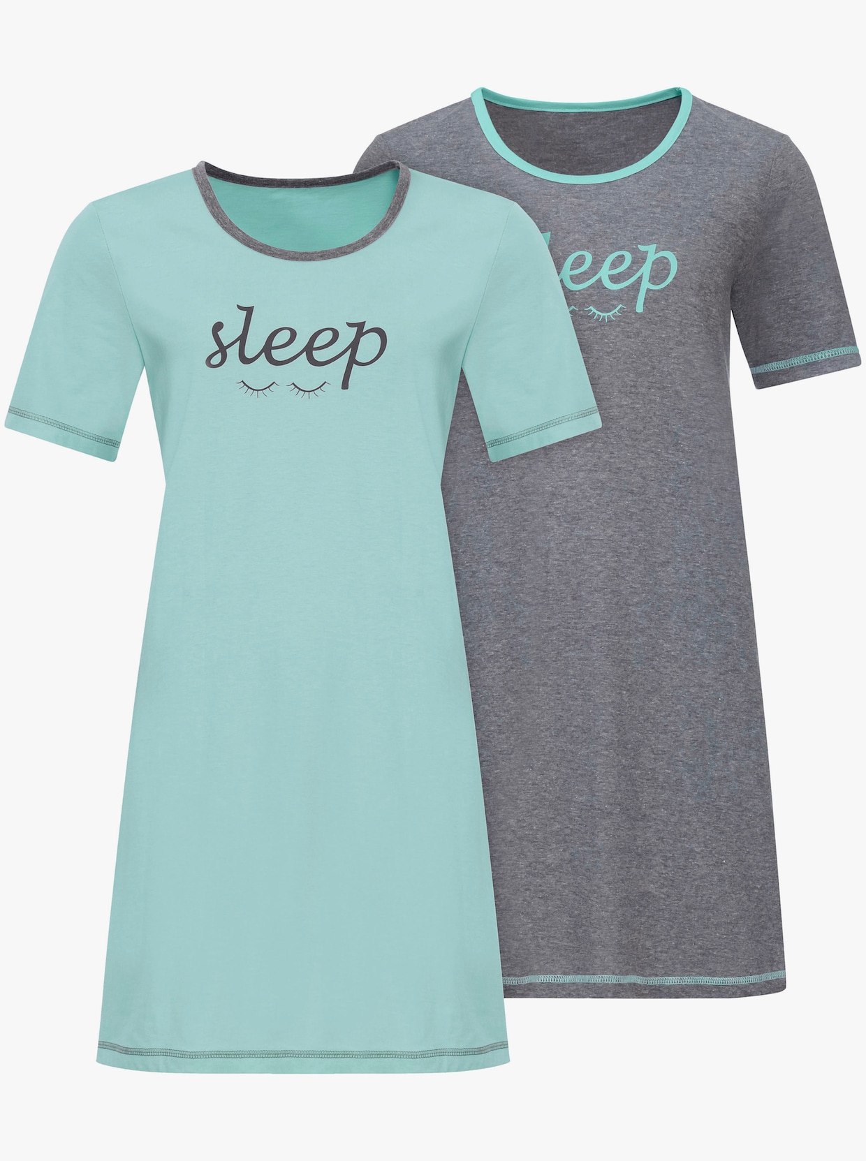 wäschepur Sleepshirts - grau-meliert + mint