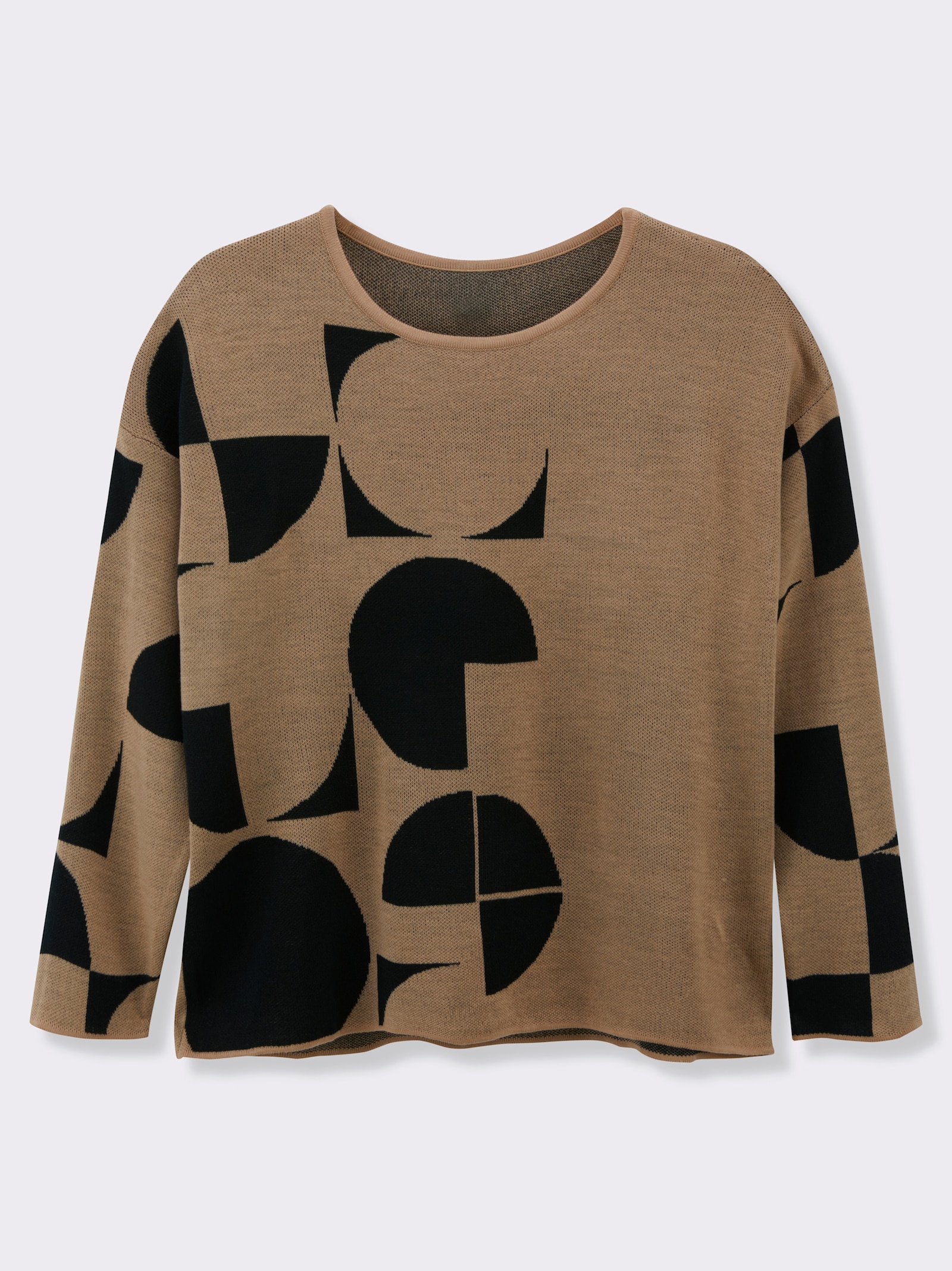Jacquardpullover mit grafischem Muster - camel-schwarz-gemustert