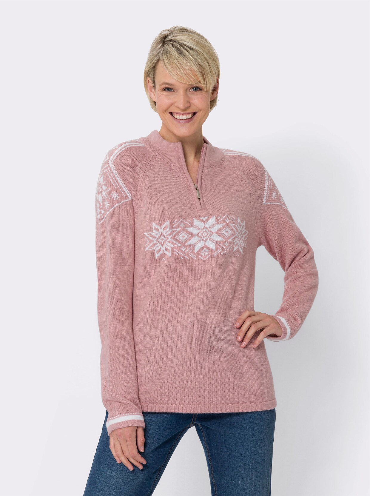 Pullover met opstaande kraag - hortensia/ecru