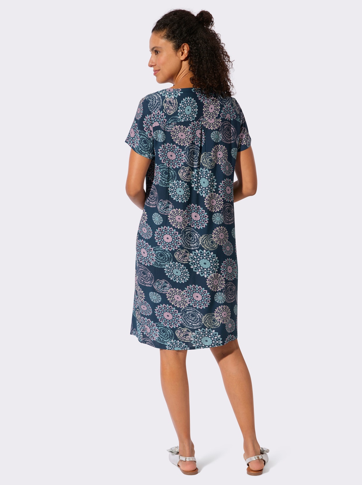 Webkleid - dunkelblau-ozean-bedruckt