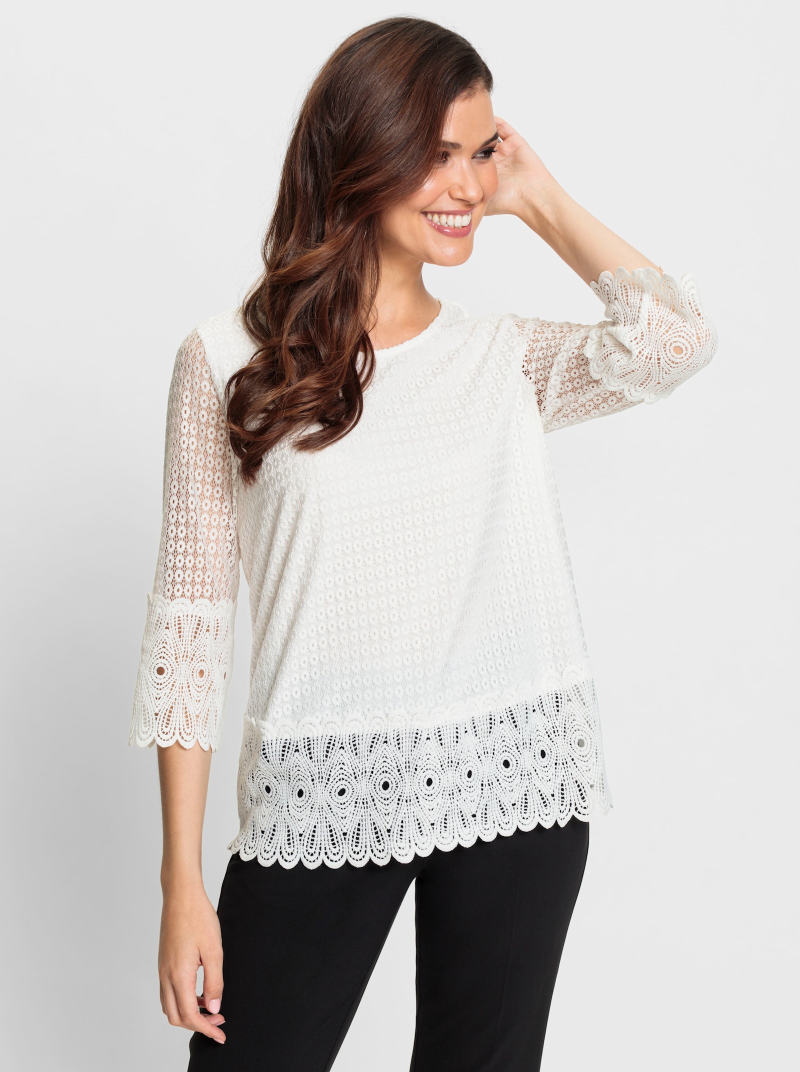 Spitzenshirt mit blickdichtem Futter - ecru