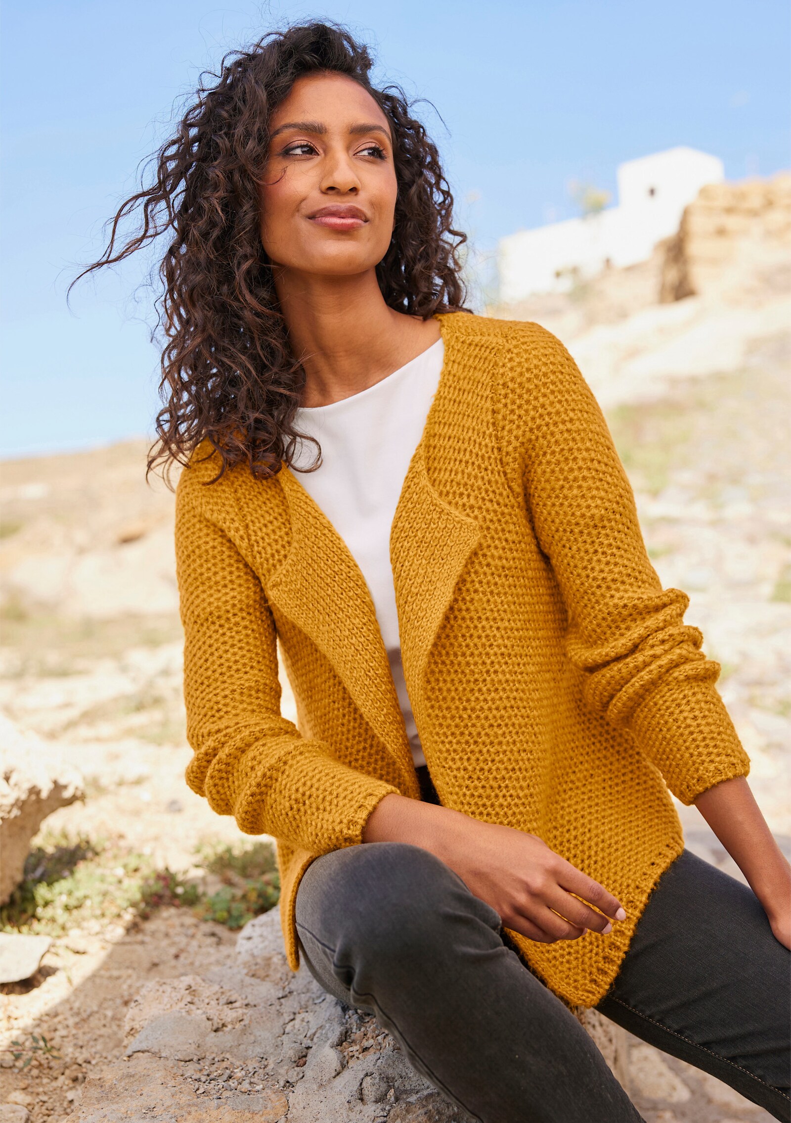 heine Veste en tricot à structure nid d'abeille - ocre