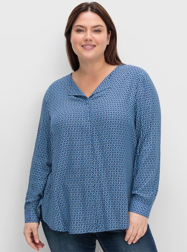 sheego Blouse met print en met plooi achter - diepblauw gedessineerd