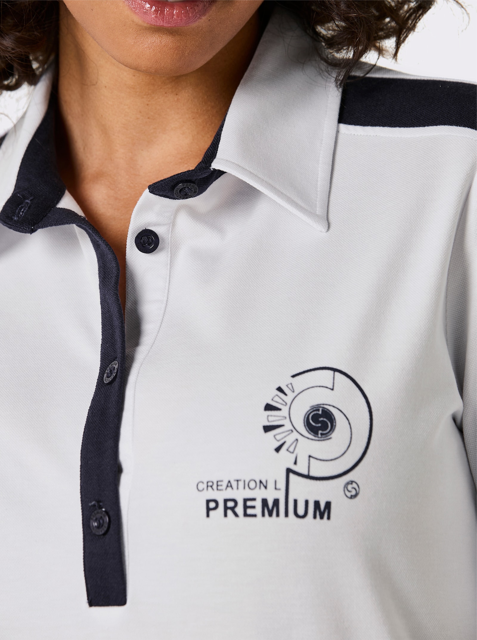 CREATION L PREMIUM Poloshirt mit Kontrast-Details - weiß-marine