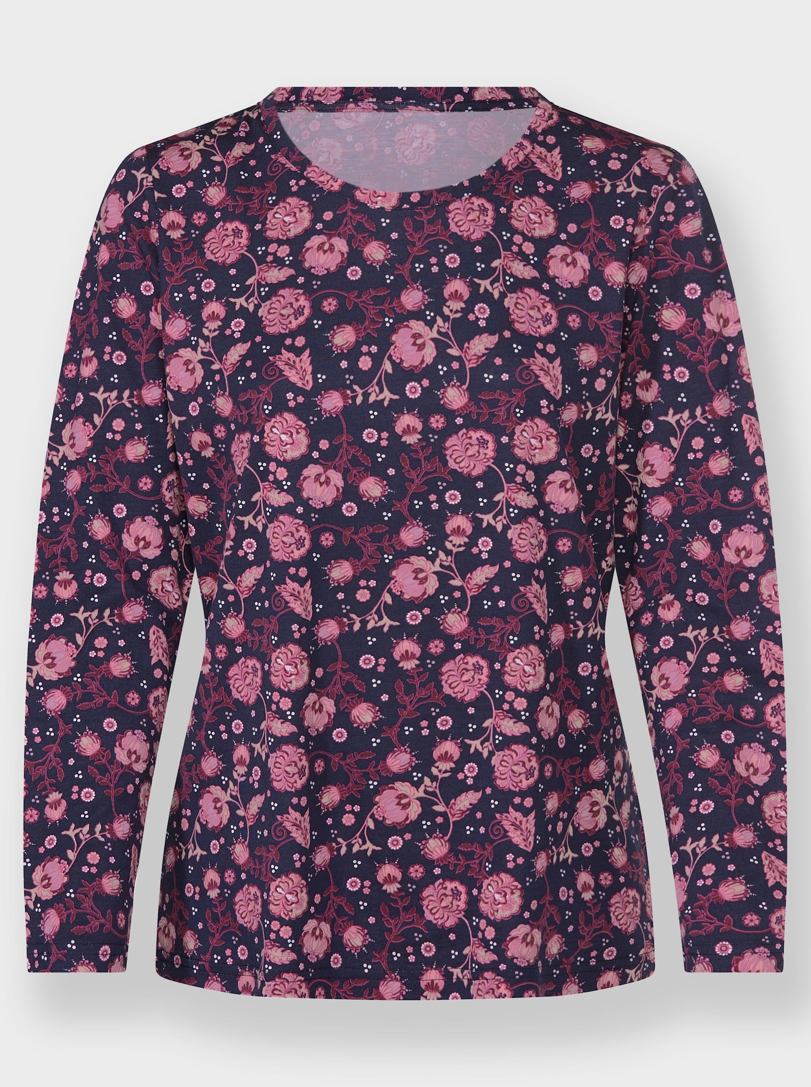 Långärmad topp med blomtryck - marin-ljung-med tryck