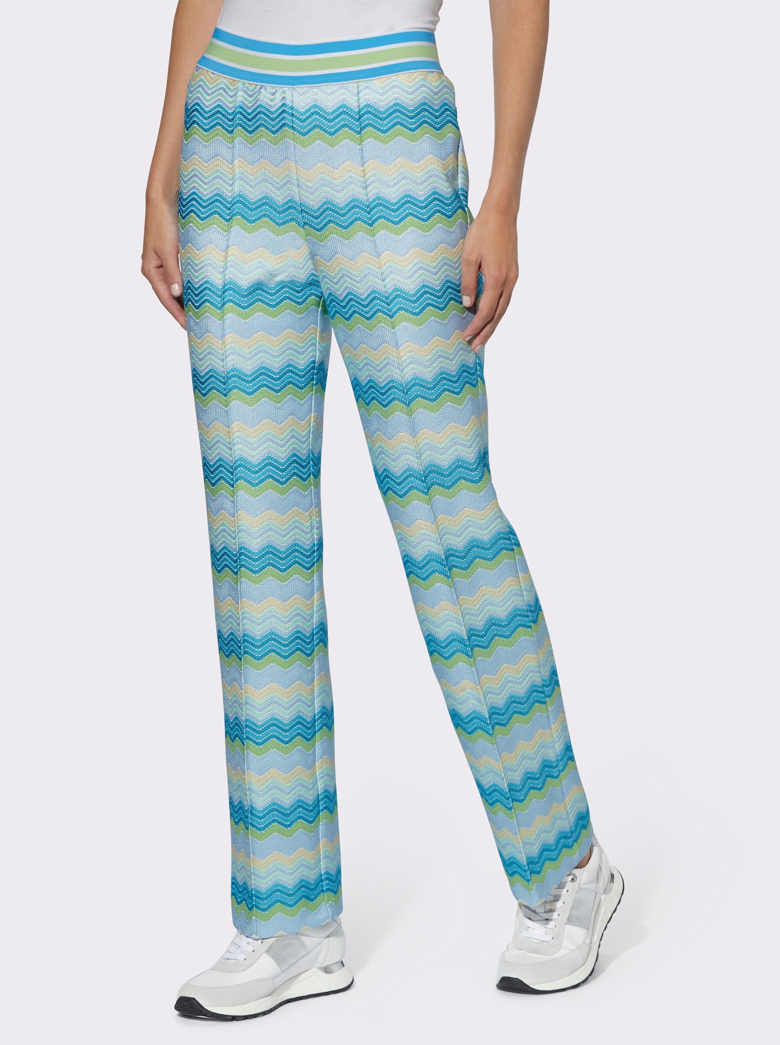 heine Jerseybroek met golfstructuur, gevoerd - turquoise/ecru gedessineerd