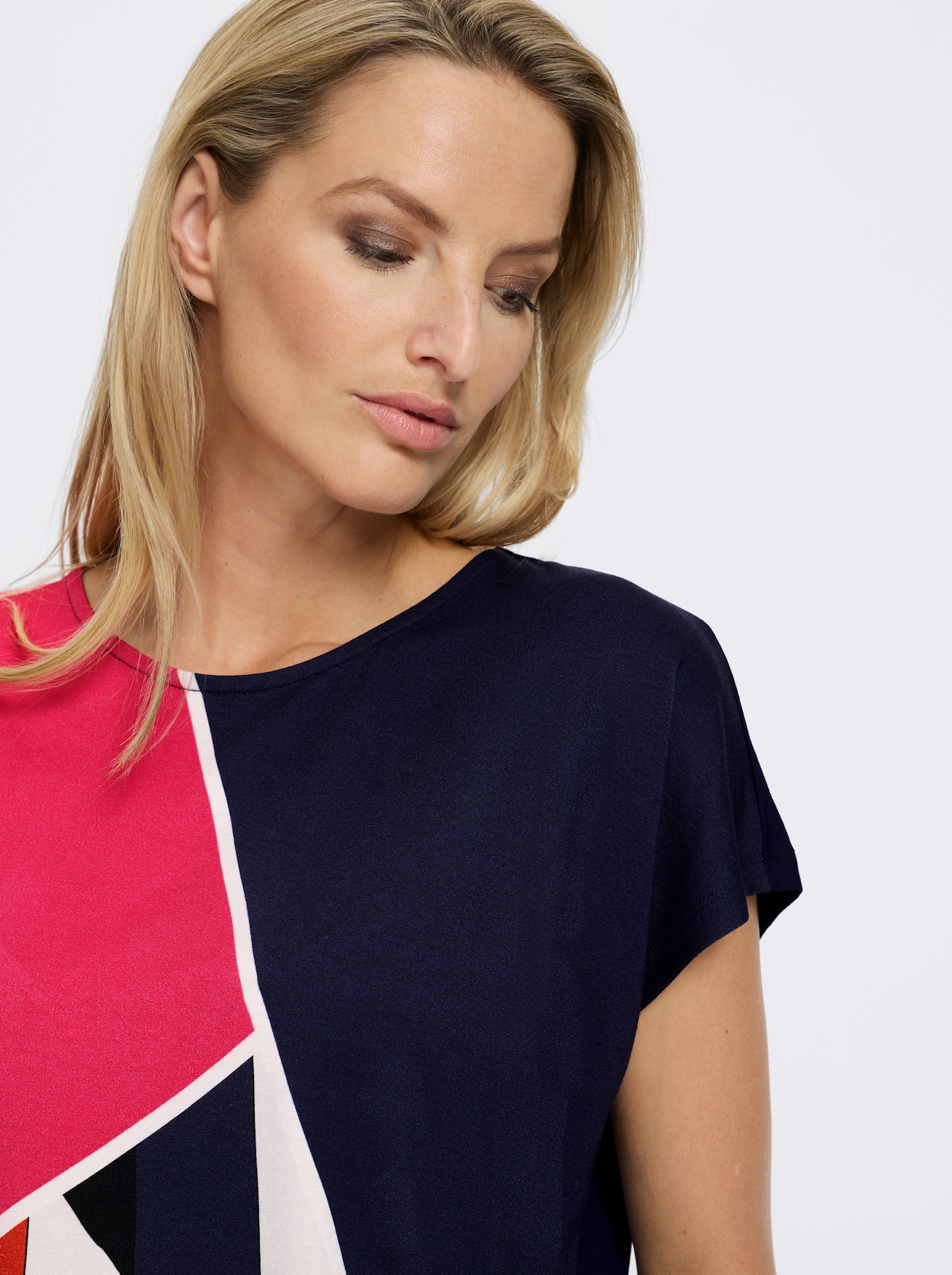 heine Kurzarmshirt mit Mustermix - orange-marine-bedruckt